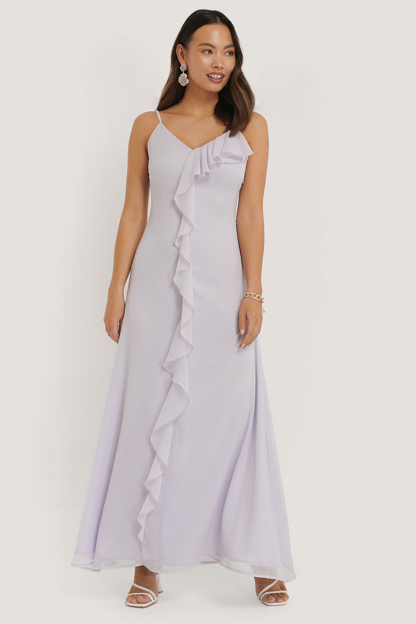 Purple Thin Strap Ruffle Detail Dress