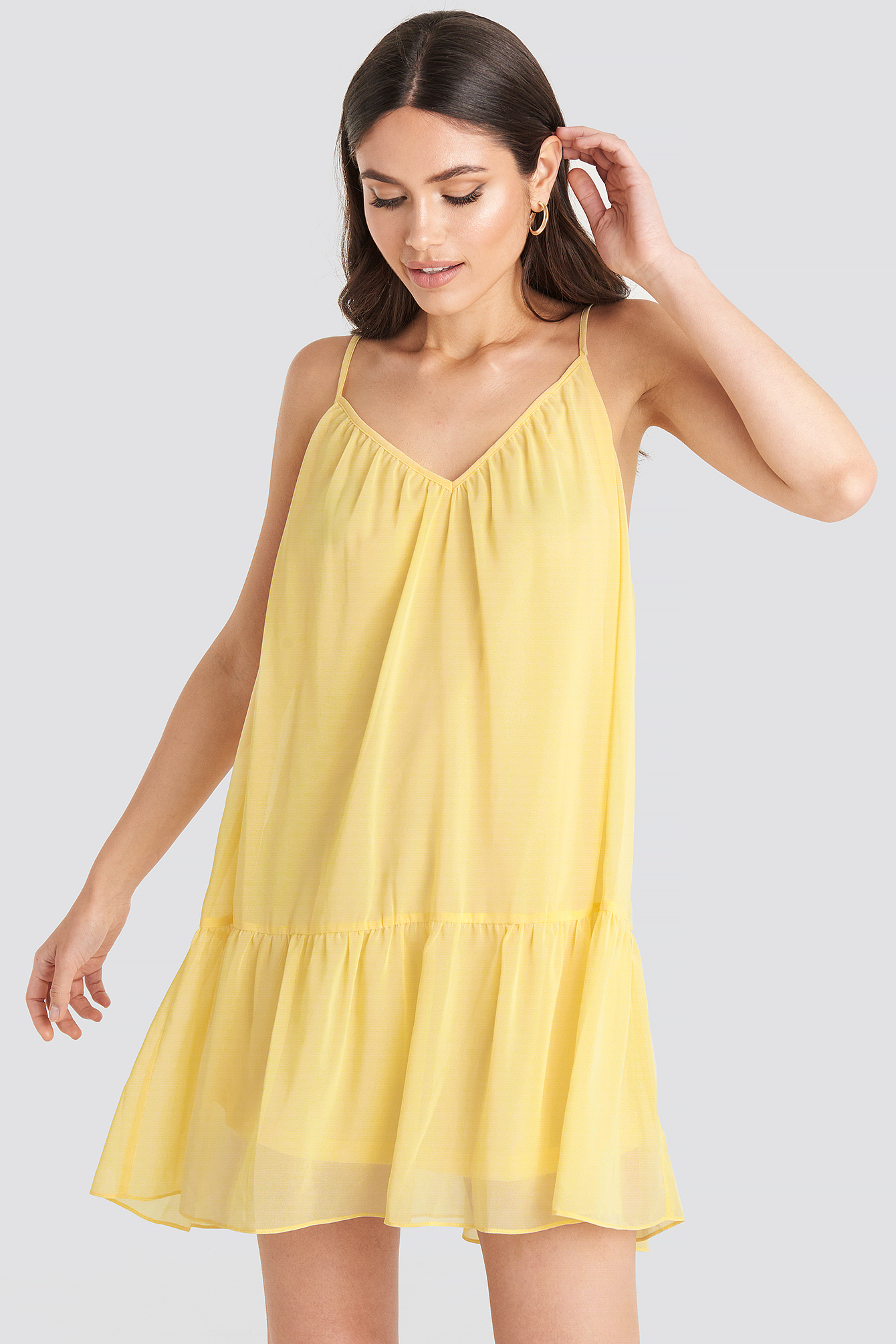 Thin Strap Short Dress Light Yellow