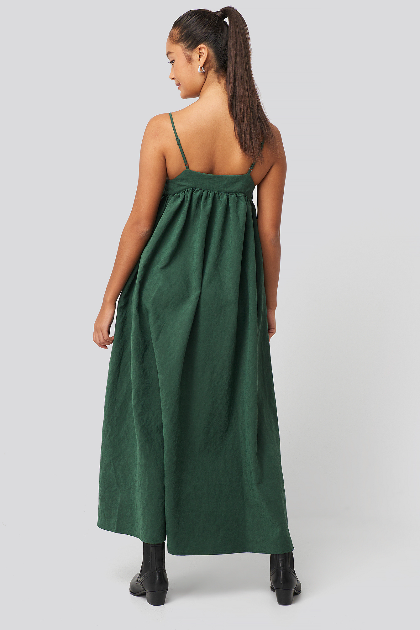 Thin Strap Volume Midi Dress Green
