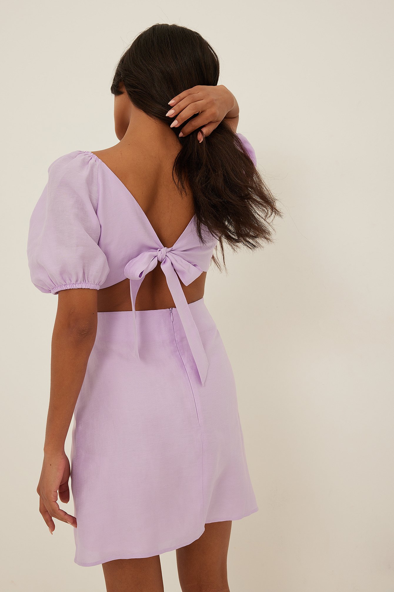 Lavender Tie Back Linen Mini Dress