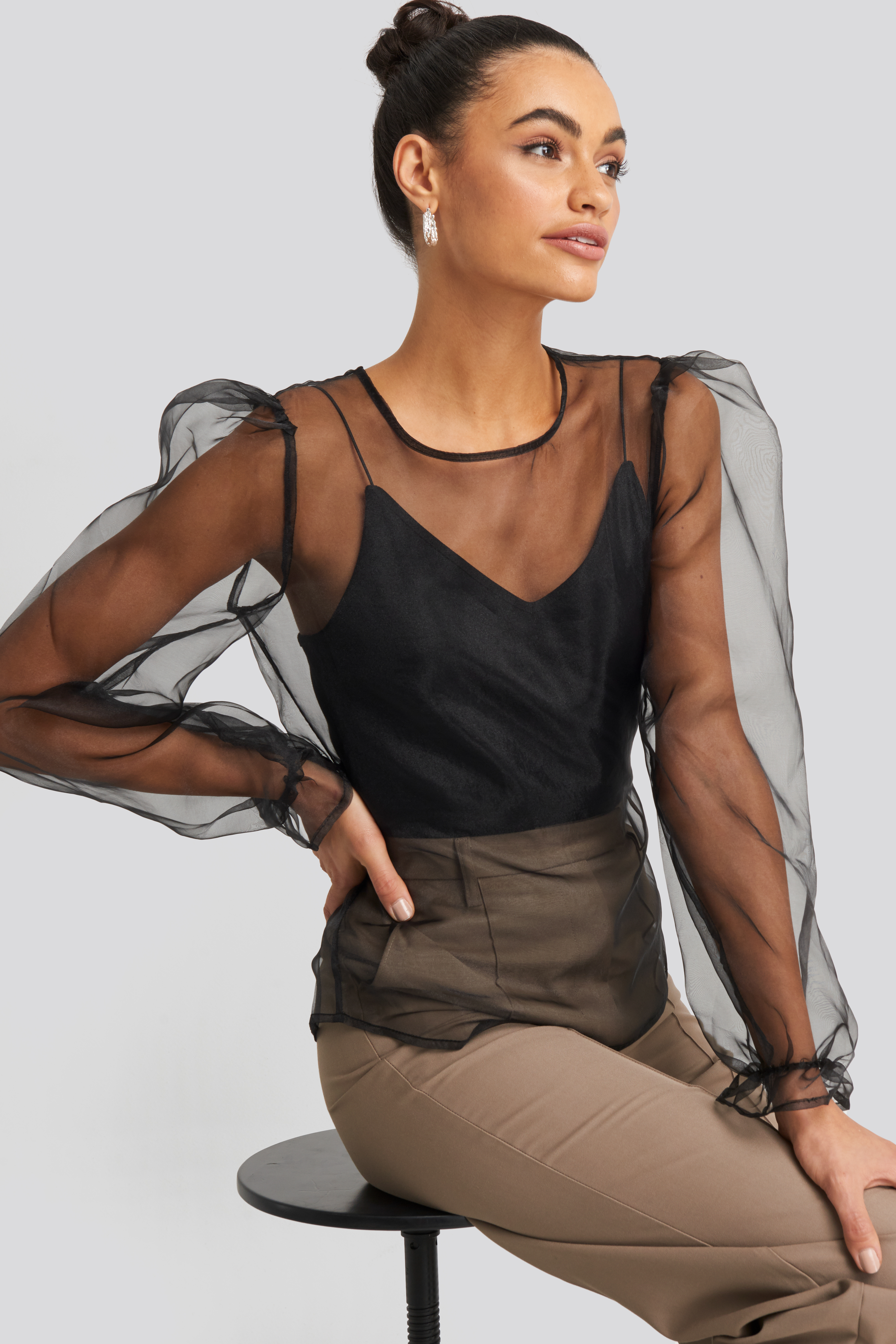 Tie Back Organza Blouse Black