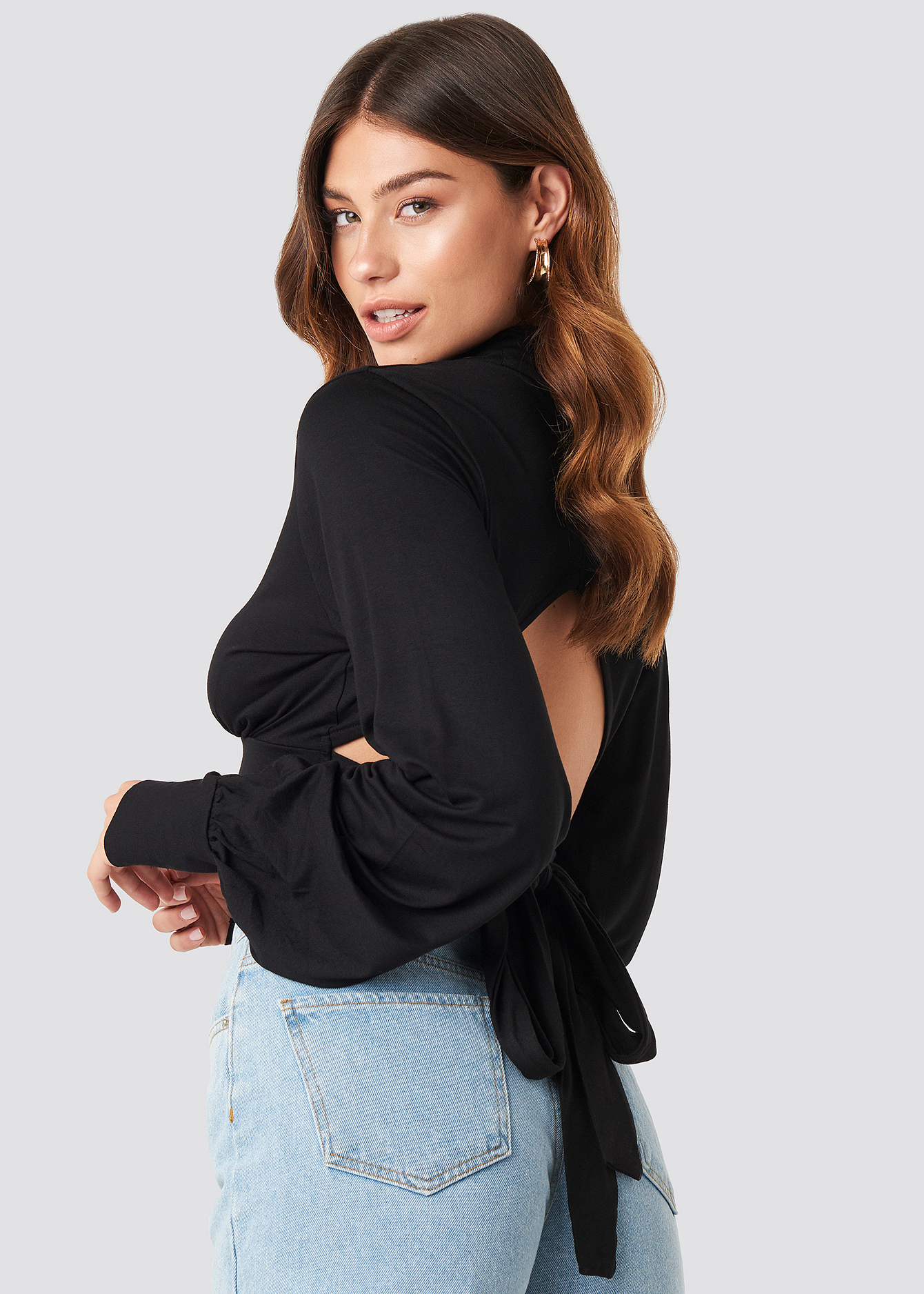 Tie Back Turtle Neck Top Deep Black
