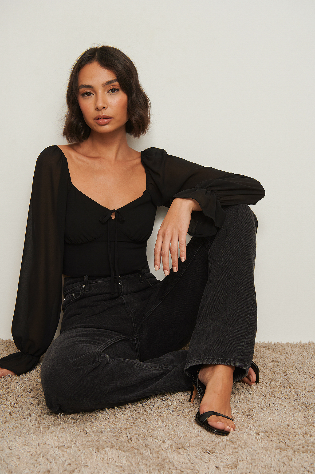 Tie Detail Recycled Long Sleeve Blouse 