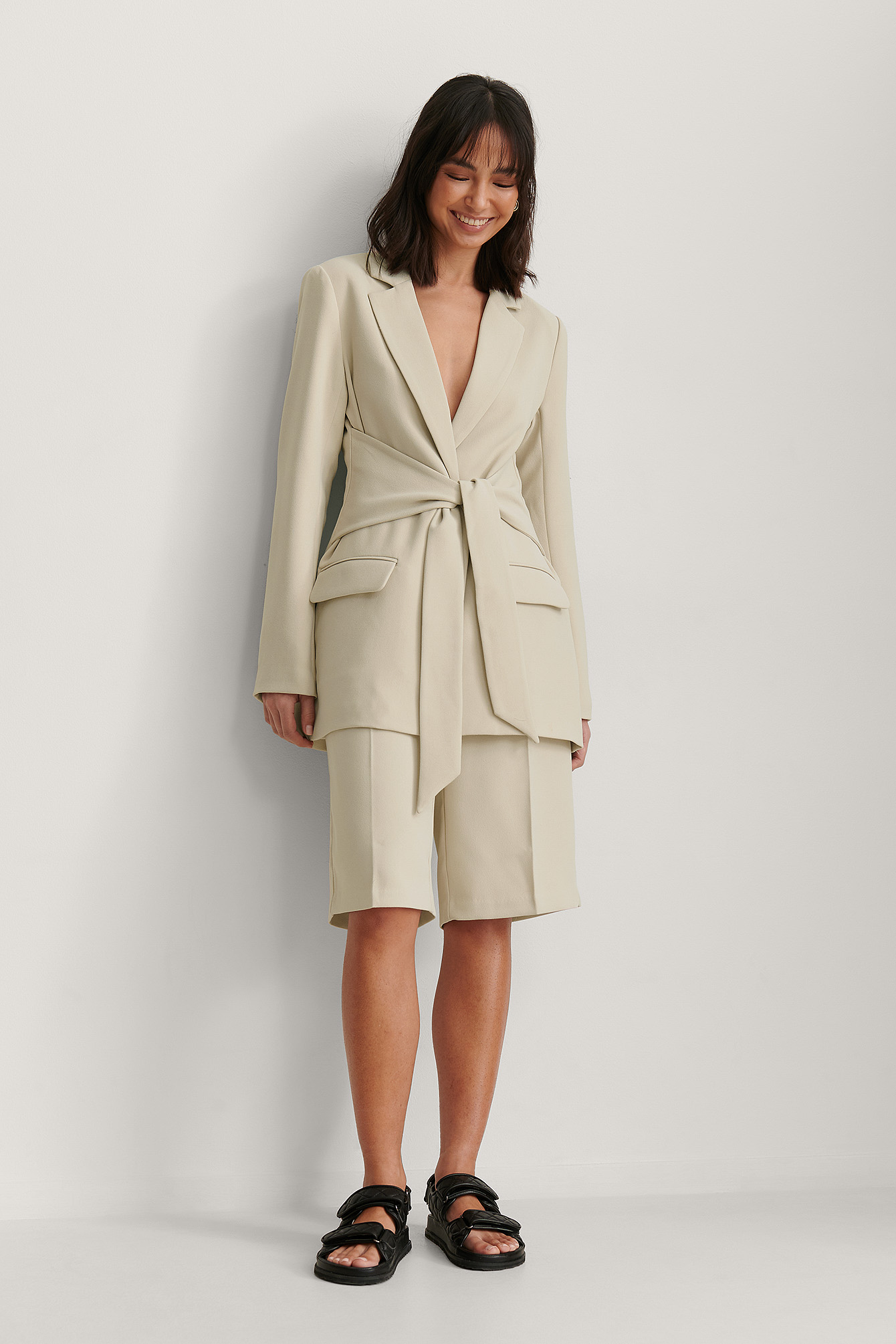 white tie front blazer