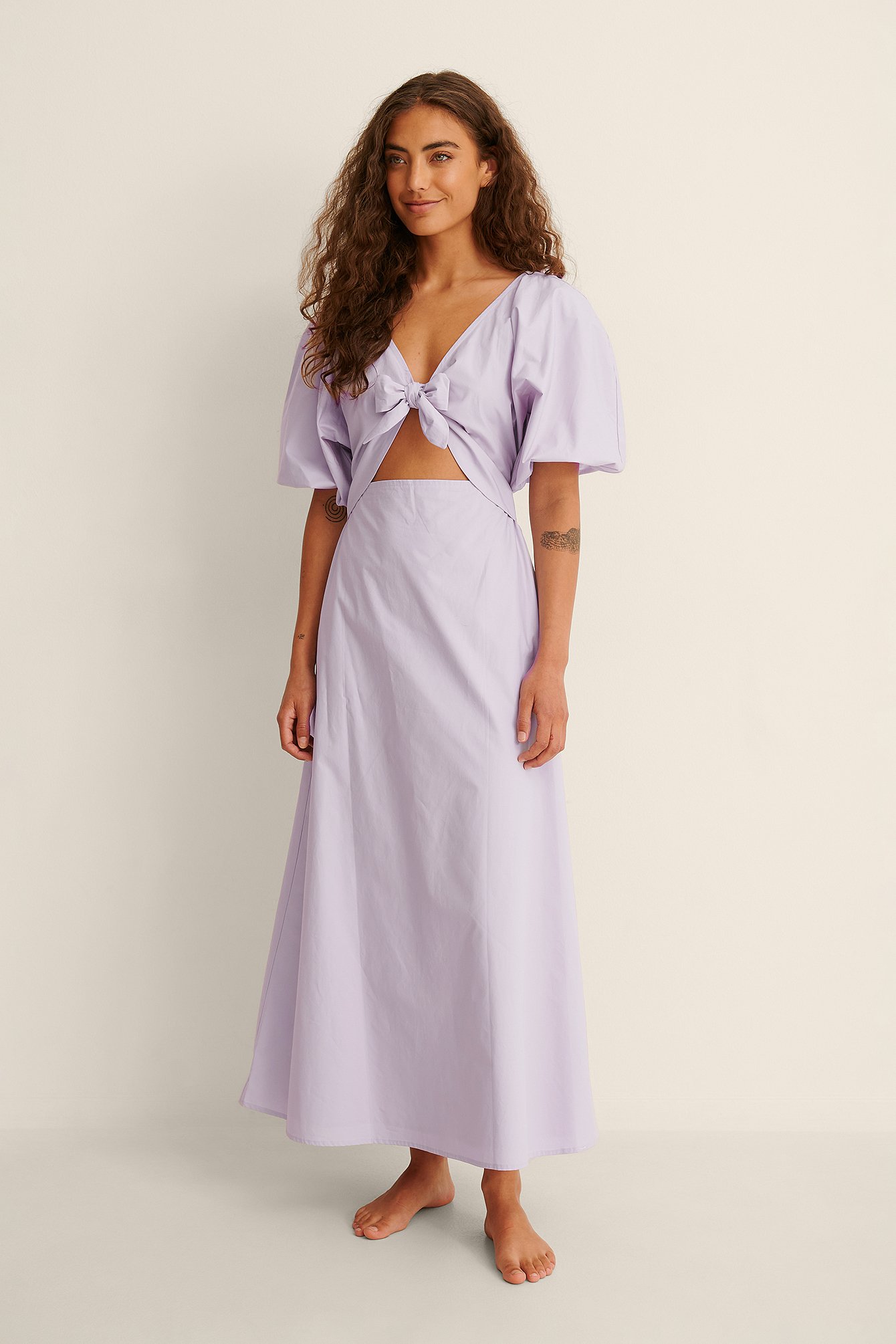 Lilac Organic Tie Front Cotton Maxi Dress