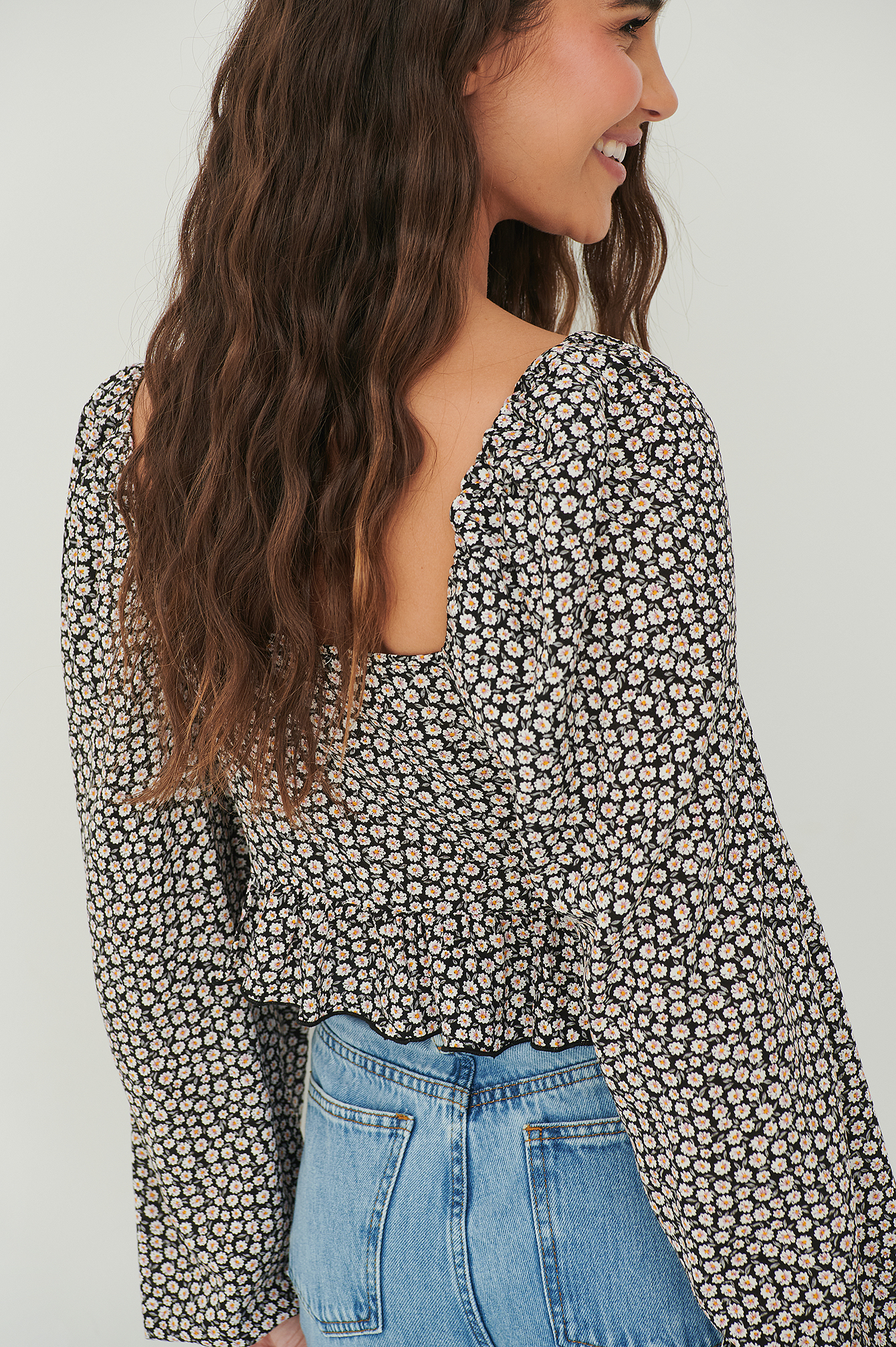 Tie Front Frill Blouse Flower | na-kd.com