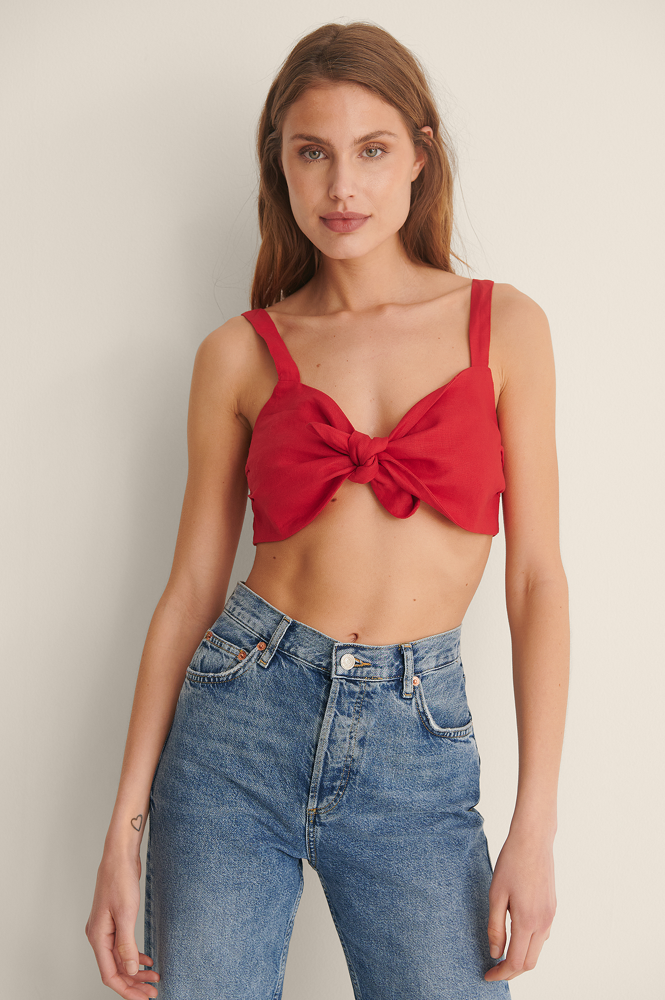 Tie Front Linen Top Red | na-kd.com