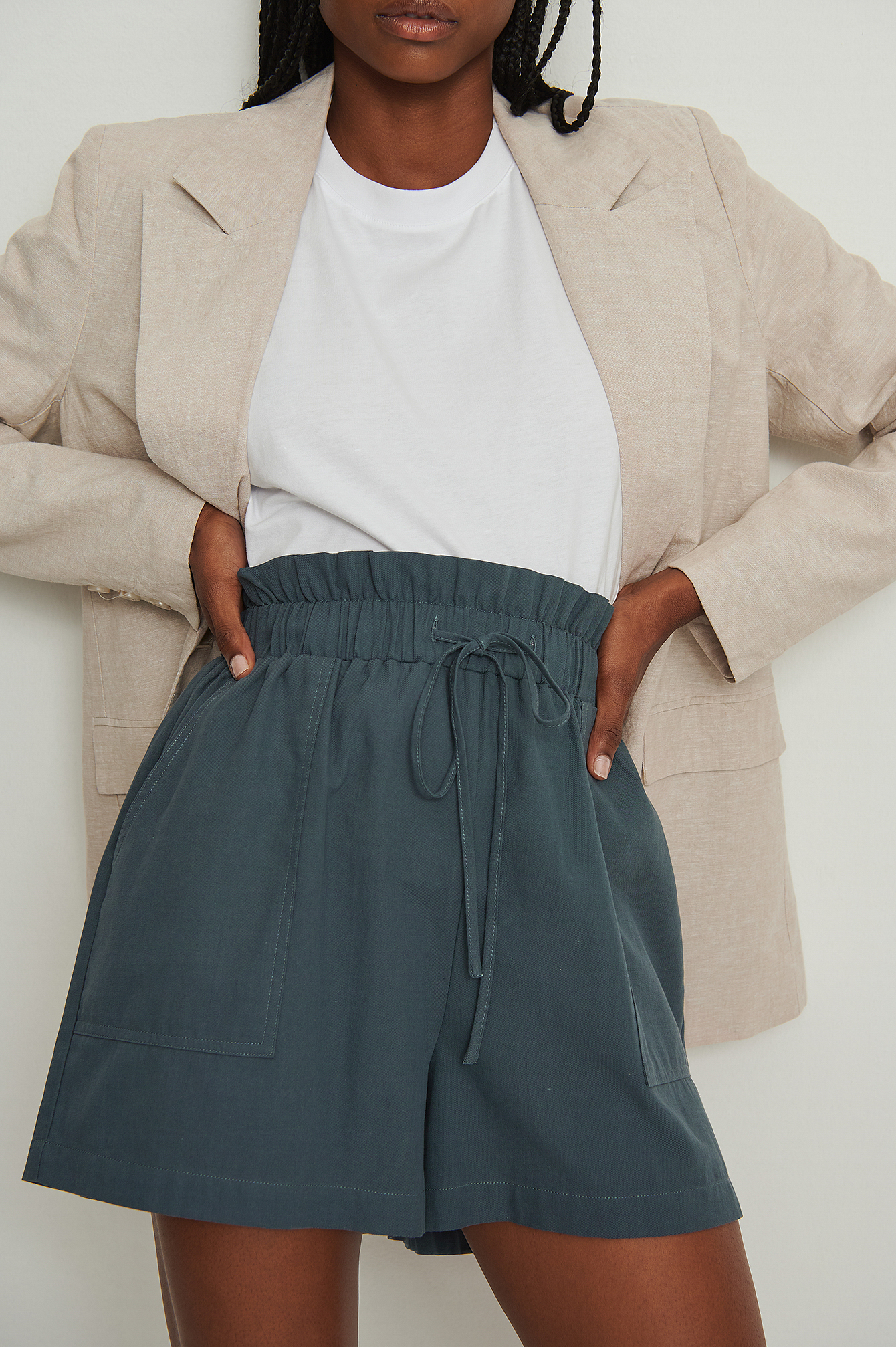 Tie Front Shorts Blue | na-kd.com