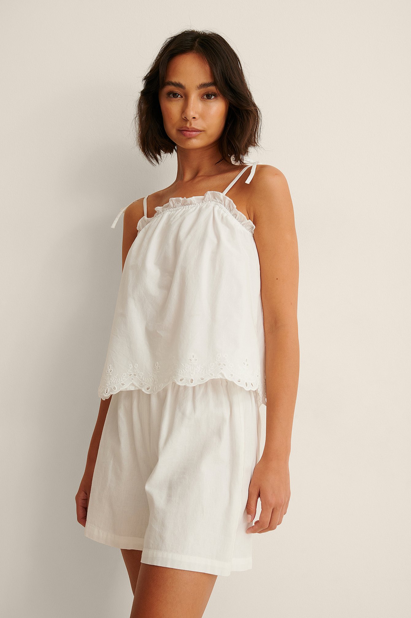White Tie Shoulder Anglaise Singlet