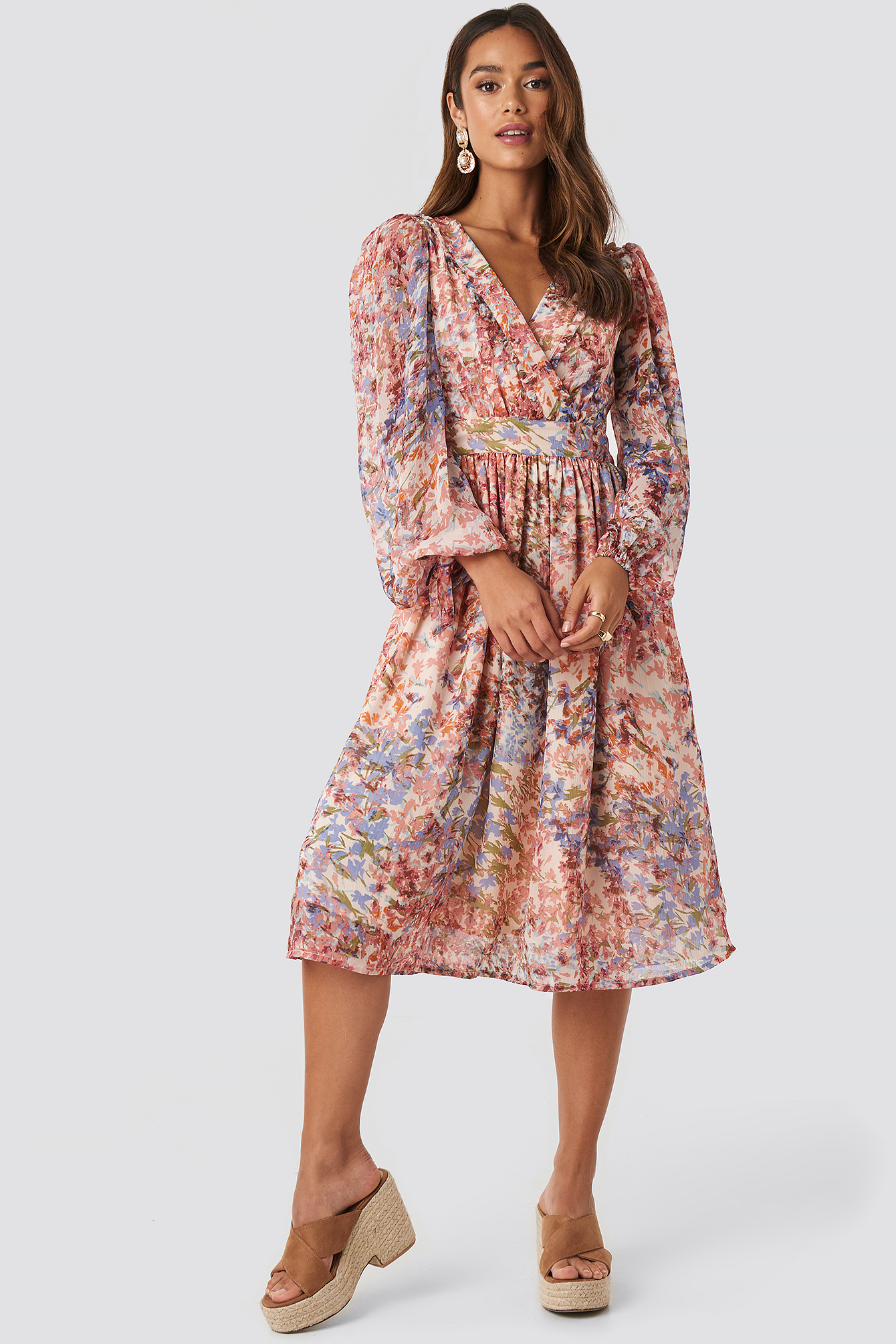tie sleeve midi dress
