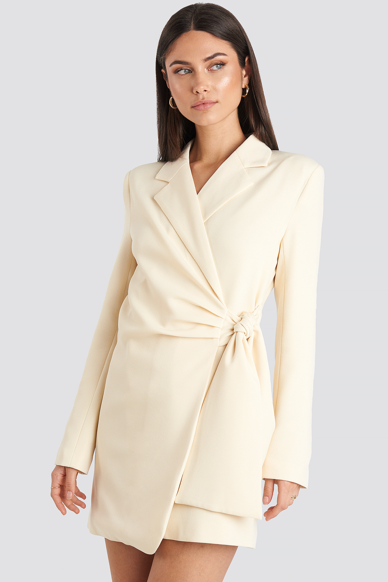 Tie Waist Blazer Dress Cream