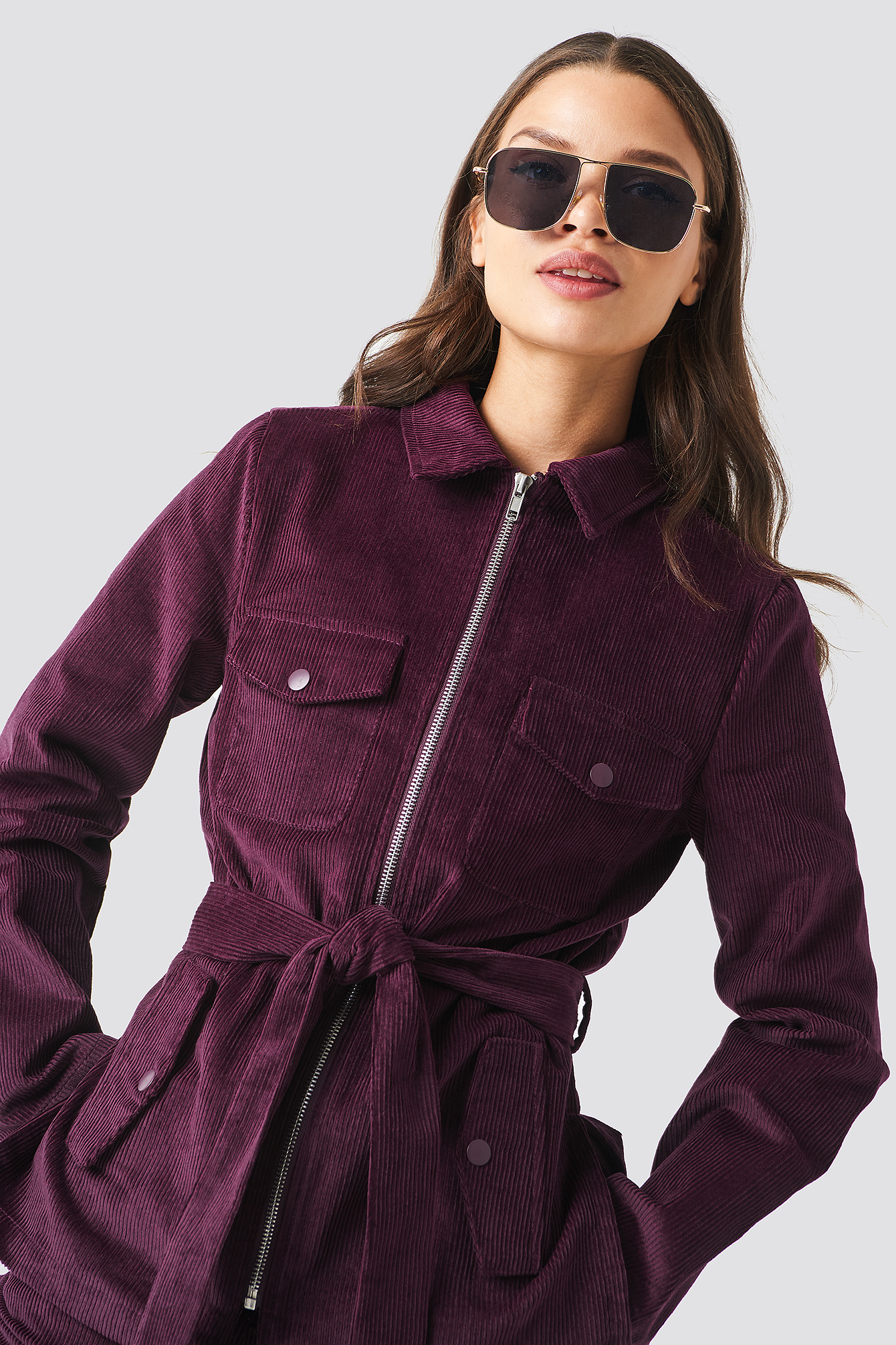Tie Waist Corduroy Blazer Burgundy
