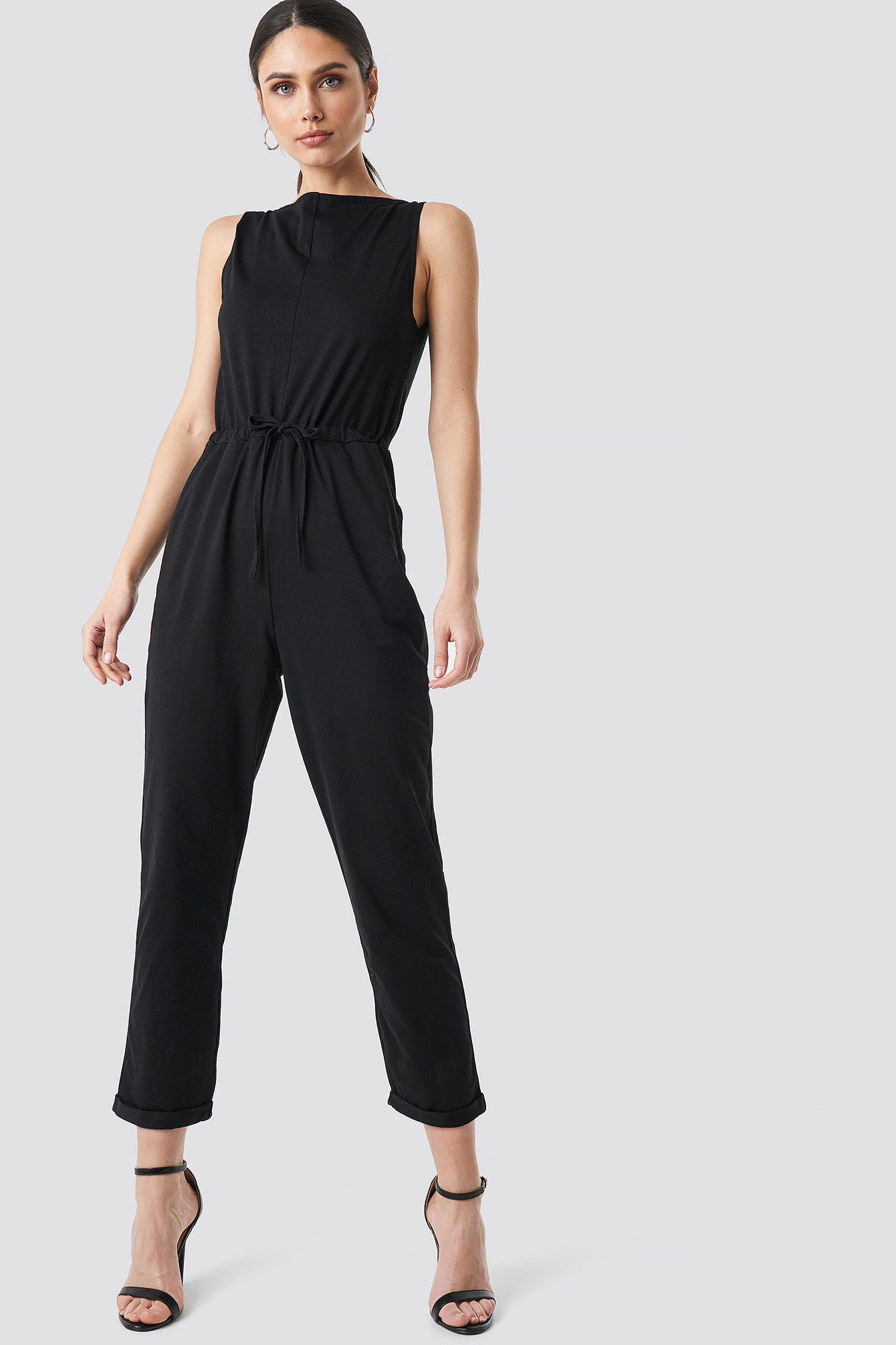Tie Waist Jersey Jumpsuit Black