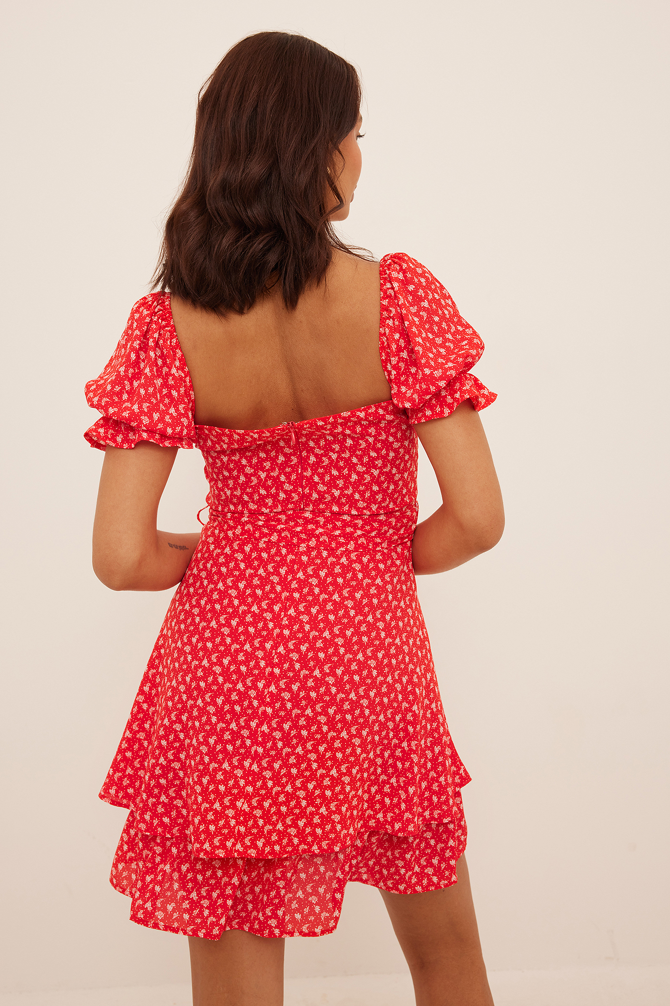 Tie Waist Mini Dress Flower | na-kd.com