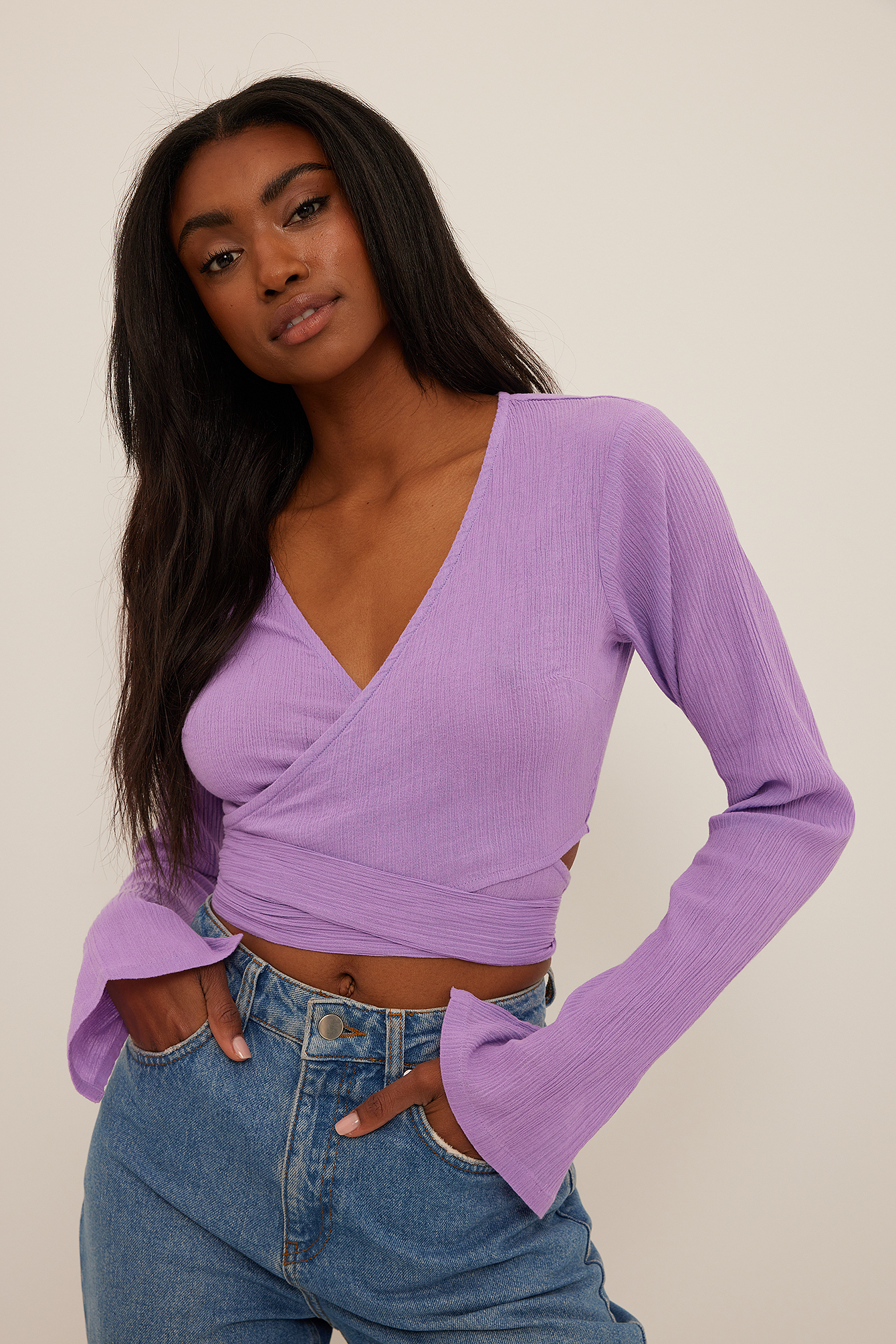 Tie Waist Soft Cotton Blouse Purple 