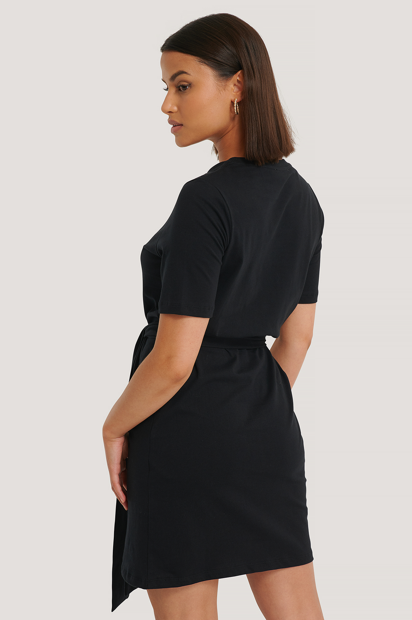 Deep Black Tie Waist T-shirt Dress