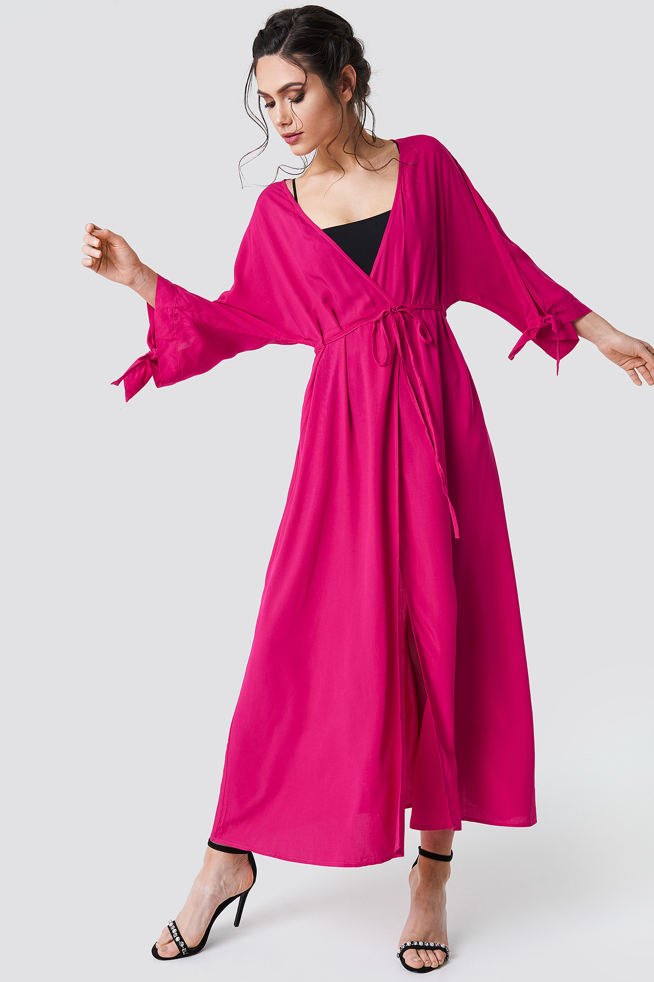 Tied Sleeve Coat Dress Raspberry