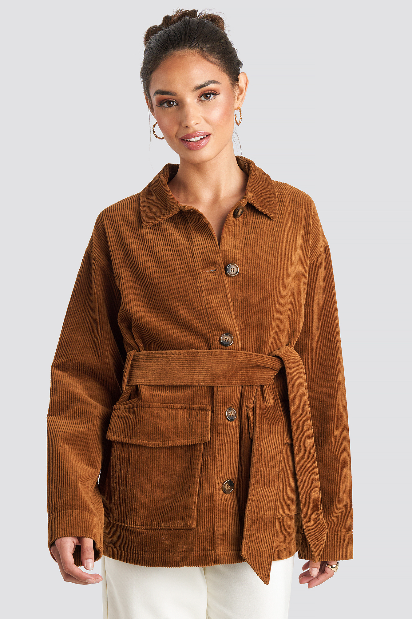 Tied Waist Corduroy Jacket Rust