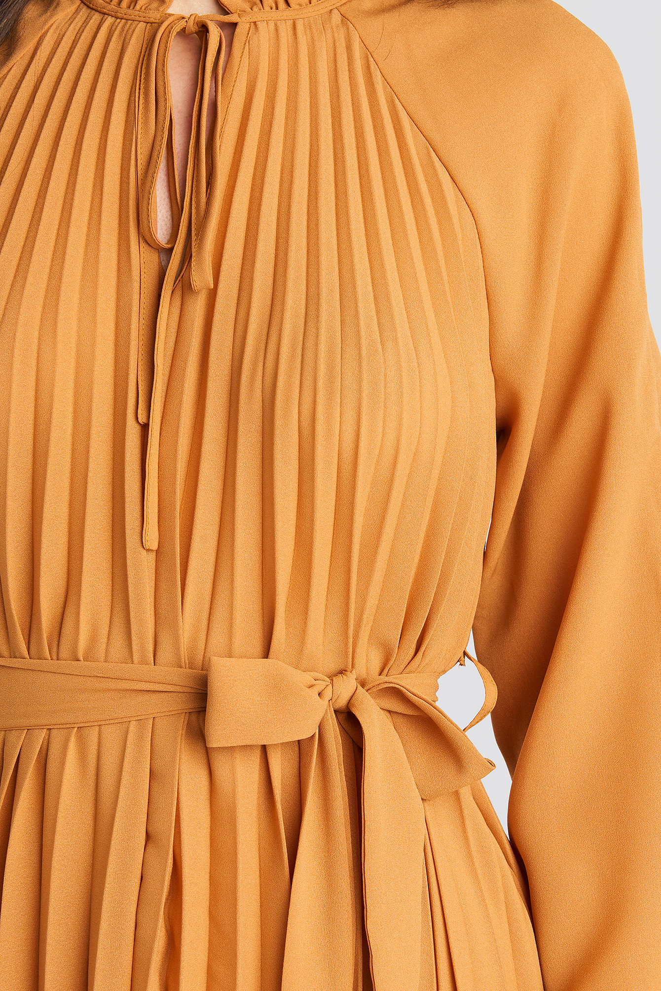 Tied Waist Pleated Skirt Dress Orange