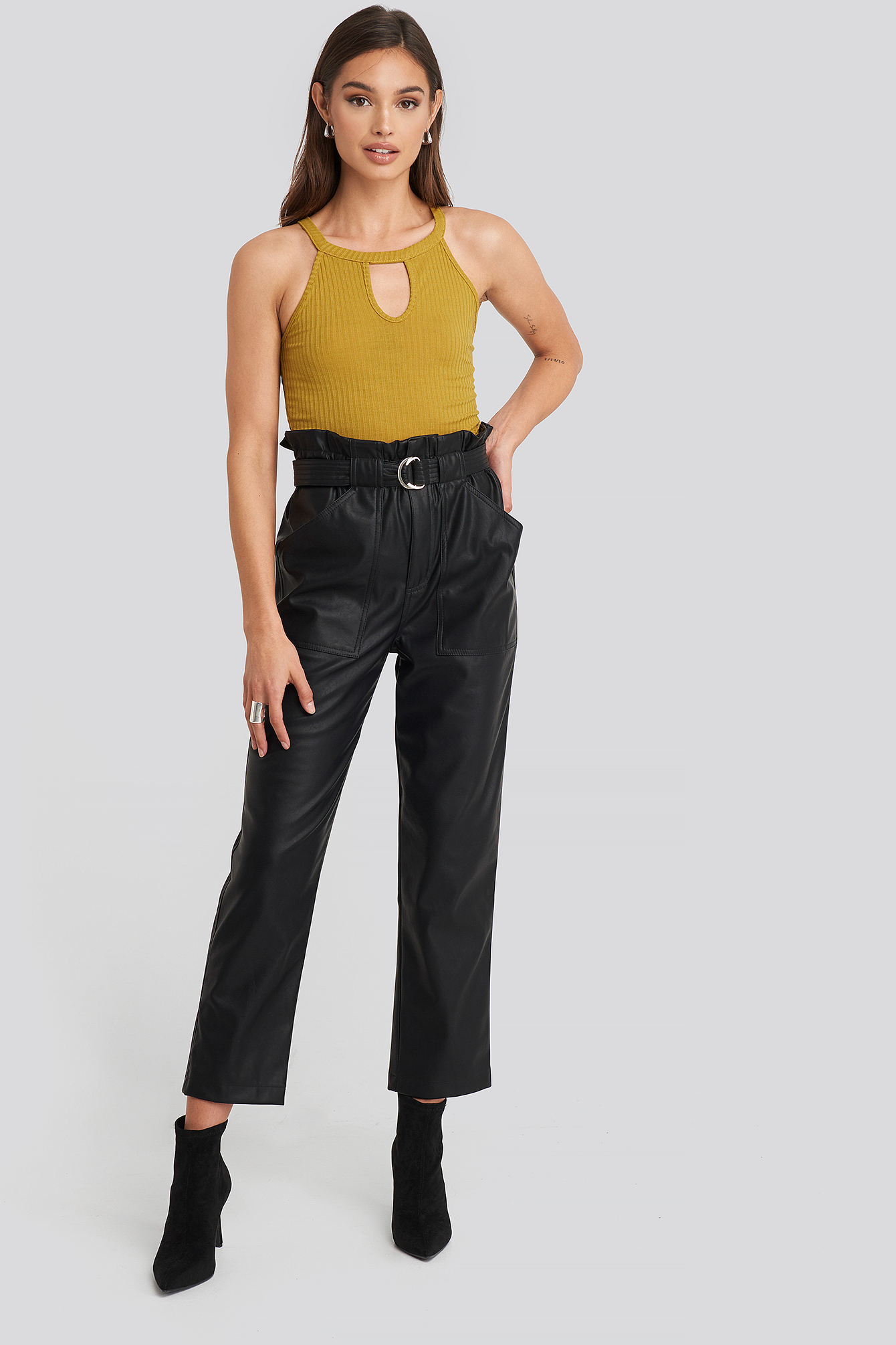 Tied Waist Pu Pants Black