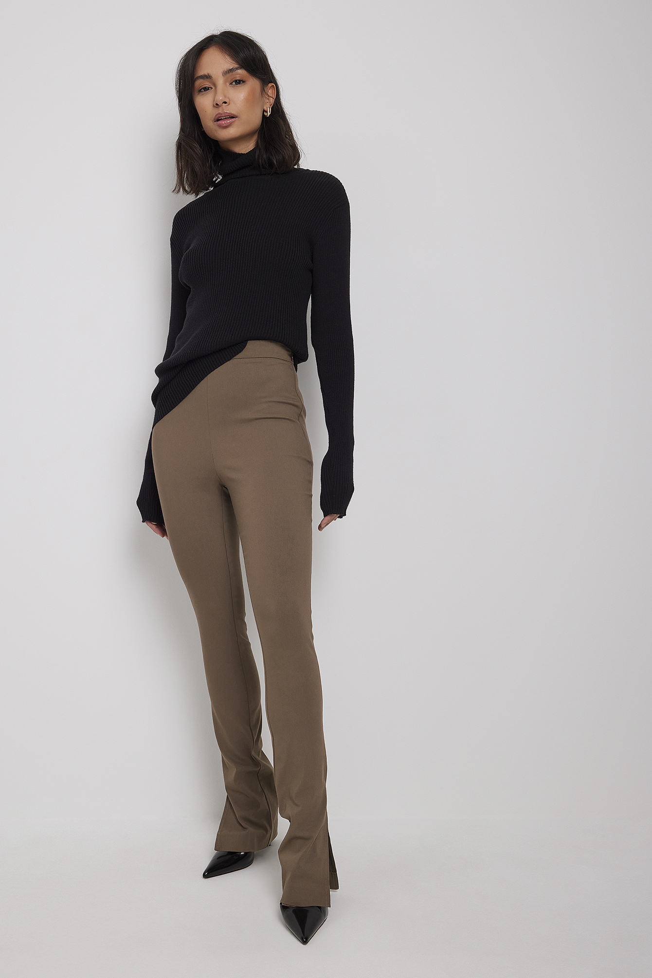 pantalons en chinos voor Skinny broeken H&M Korte Haltertop in het Bruin Dames Kleding voor voor Broeken 