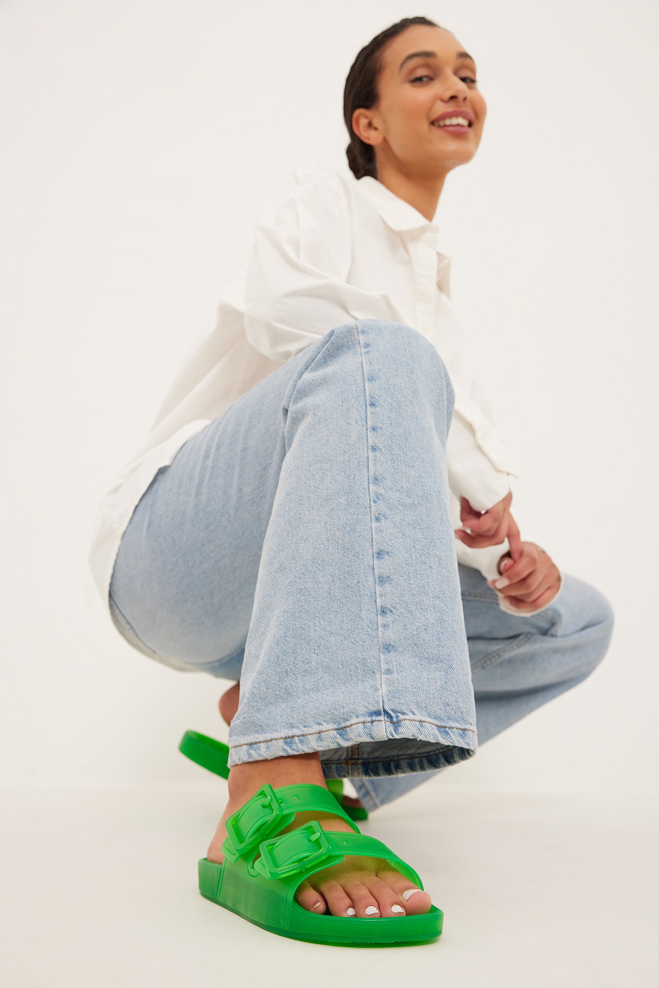 Strong Green Transparent Buckle Slippers