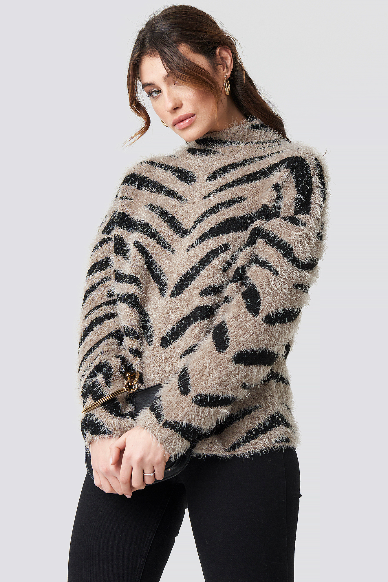 Hairy Zebra Knitted Sweater Beige | NA-KD