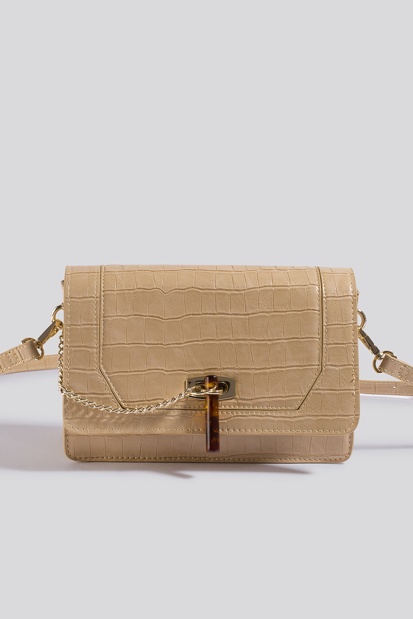 Triangle Loop Crossbody Bag Nude Croco