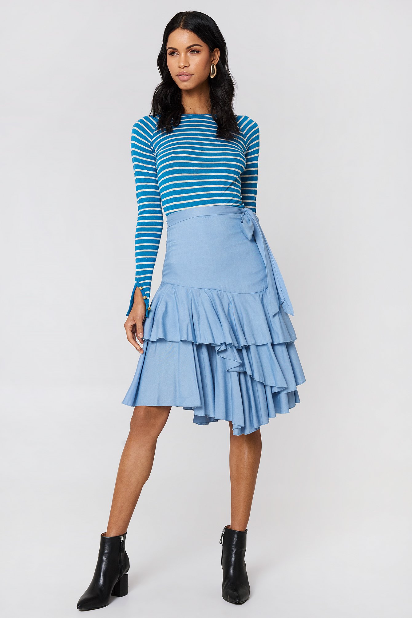 Triple Layer Frill Midi Skirt Blue | NA-KD