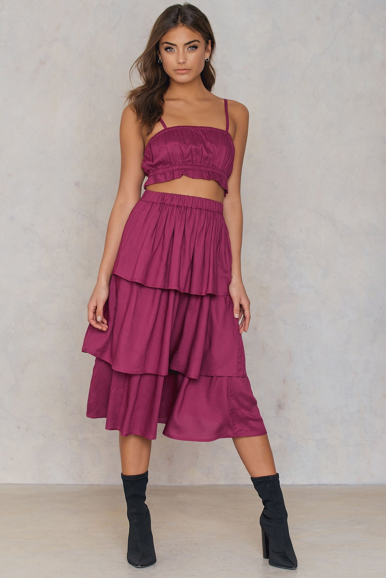 Burgundy NA-KD Boho Triple Layer Skirt