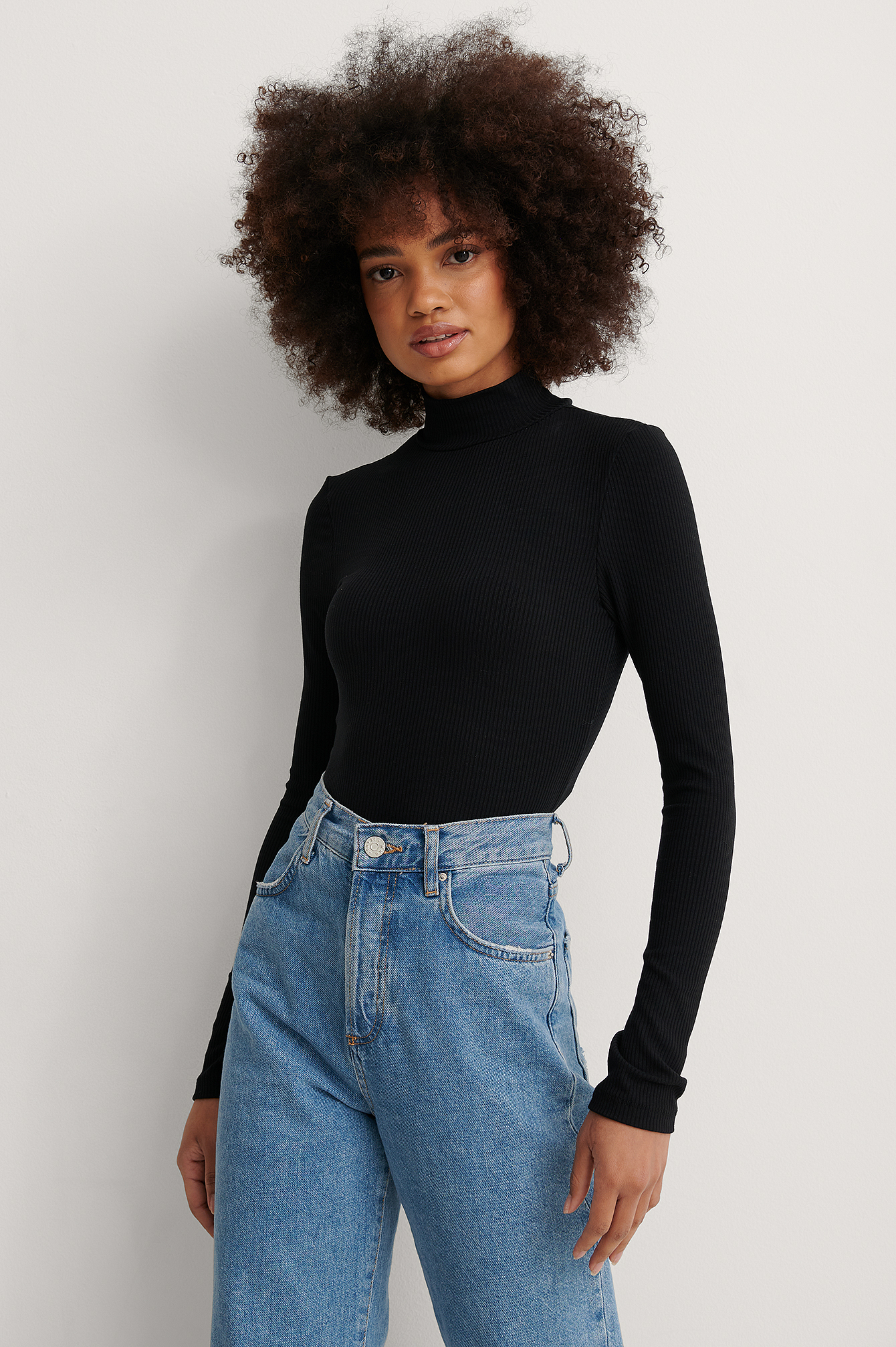 Turtleneck Ribbed Top Black | na-kd.com