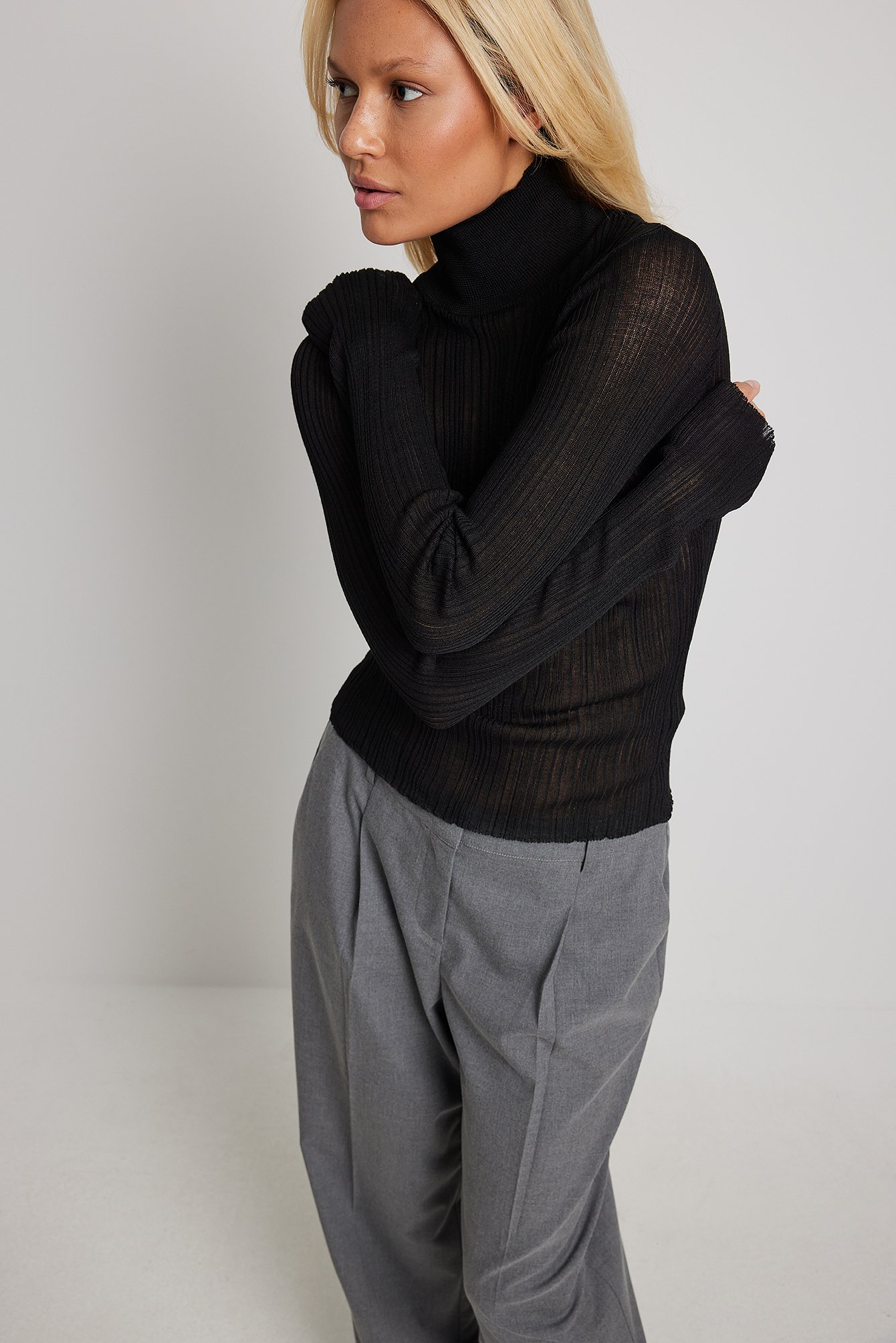 Black Turtleneck Sheer Sweater