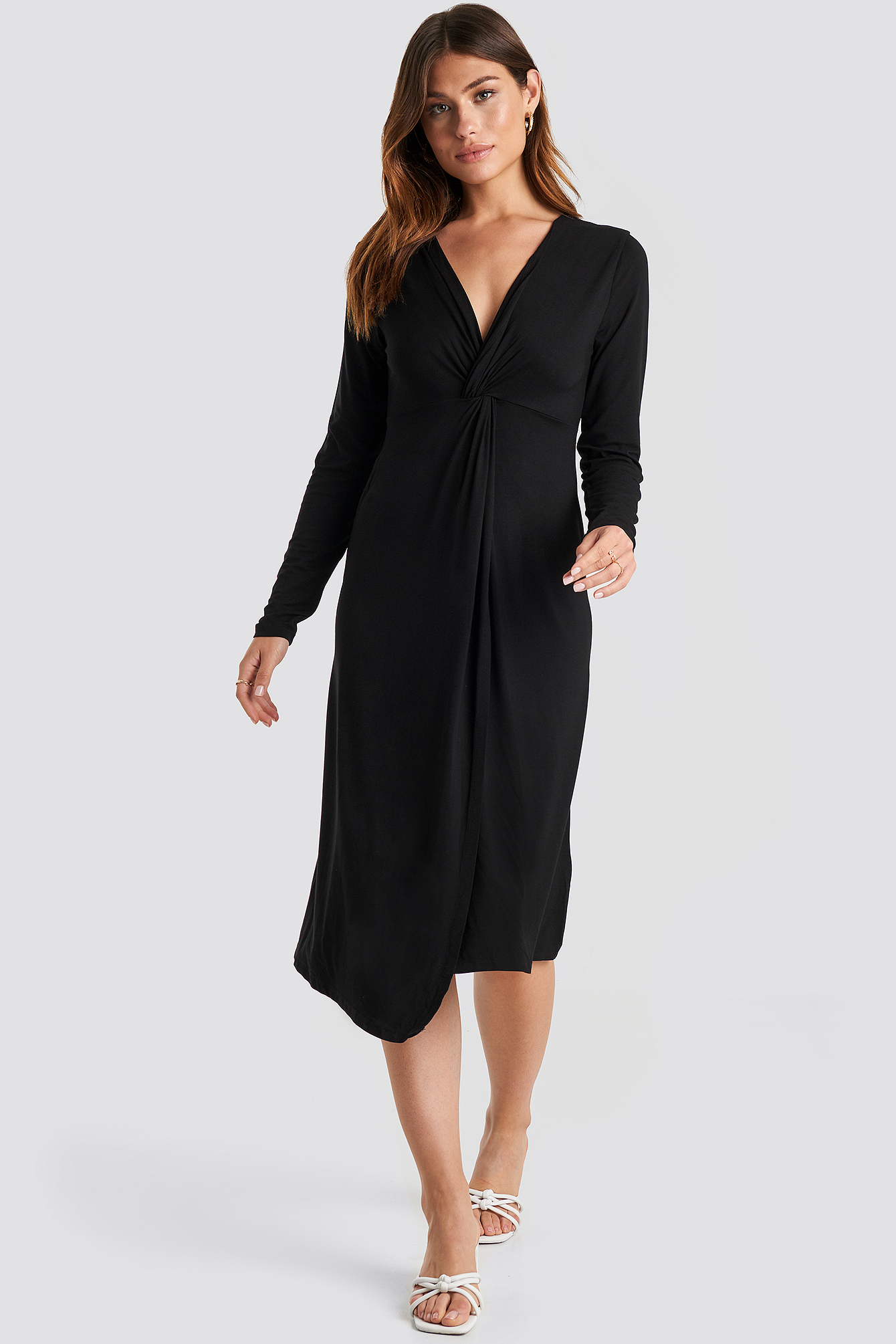 Twist Front Midi Dress Deep Black