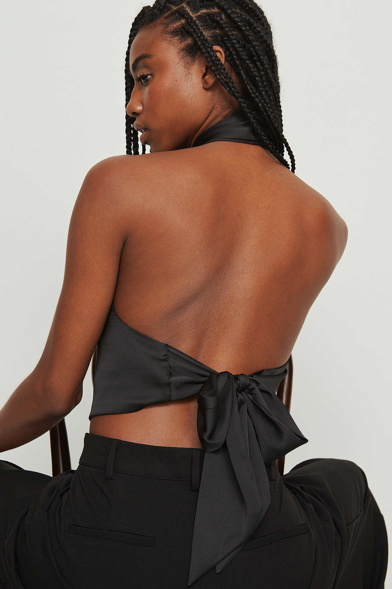 NA-KD Party Recycled Twist Front Satin Top - Black