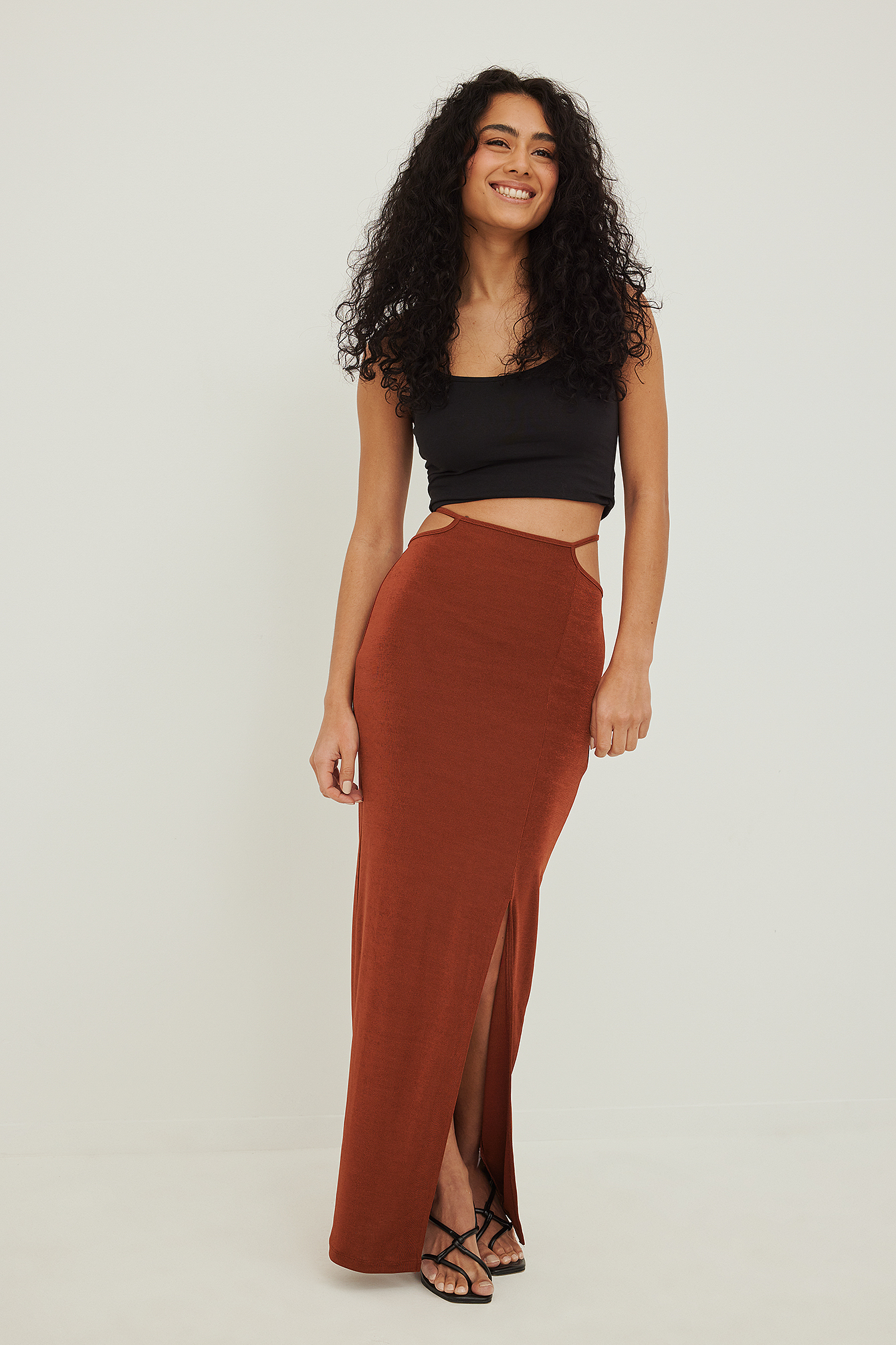 NA-KD Party Twist Maxi Skirt - Brown