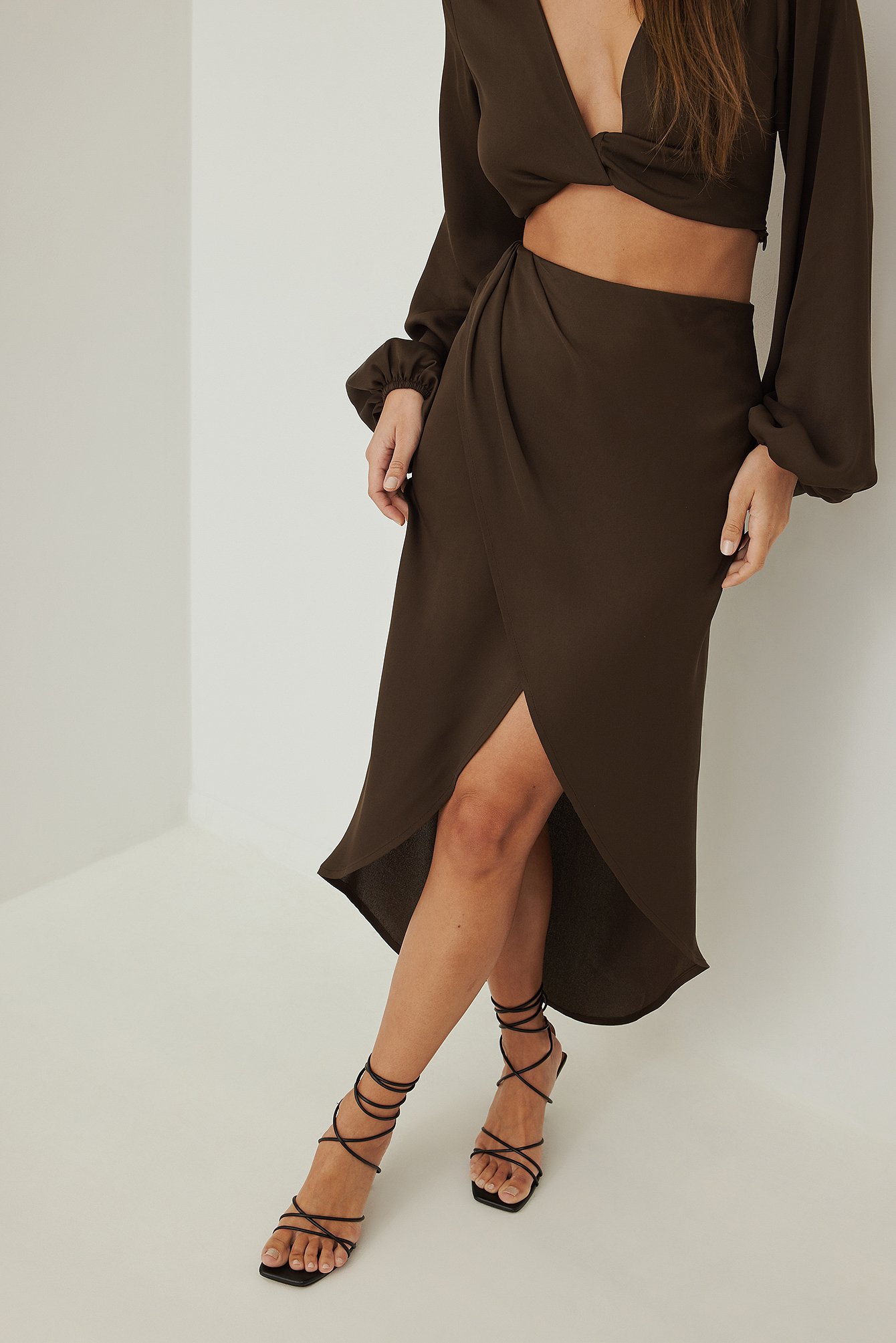 Dark Brown Recycled Twisted Satin Skirt