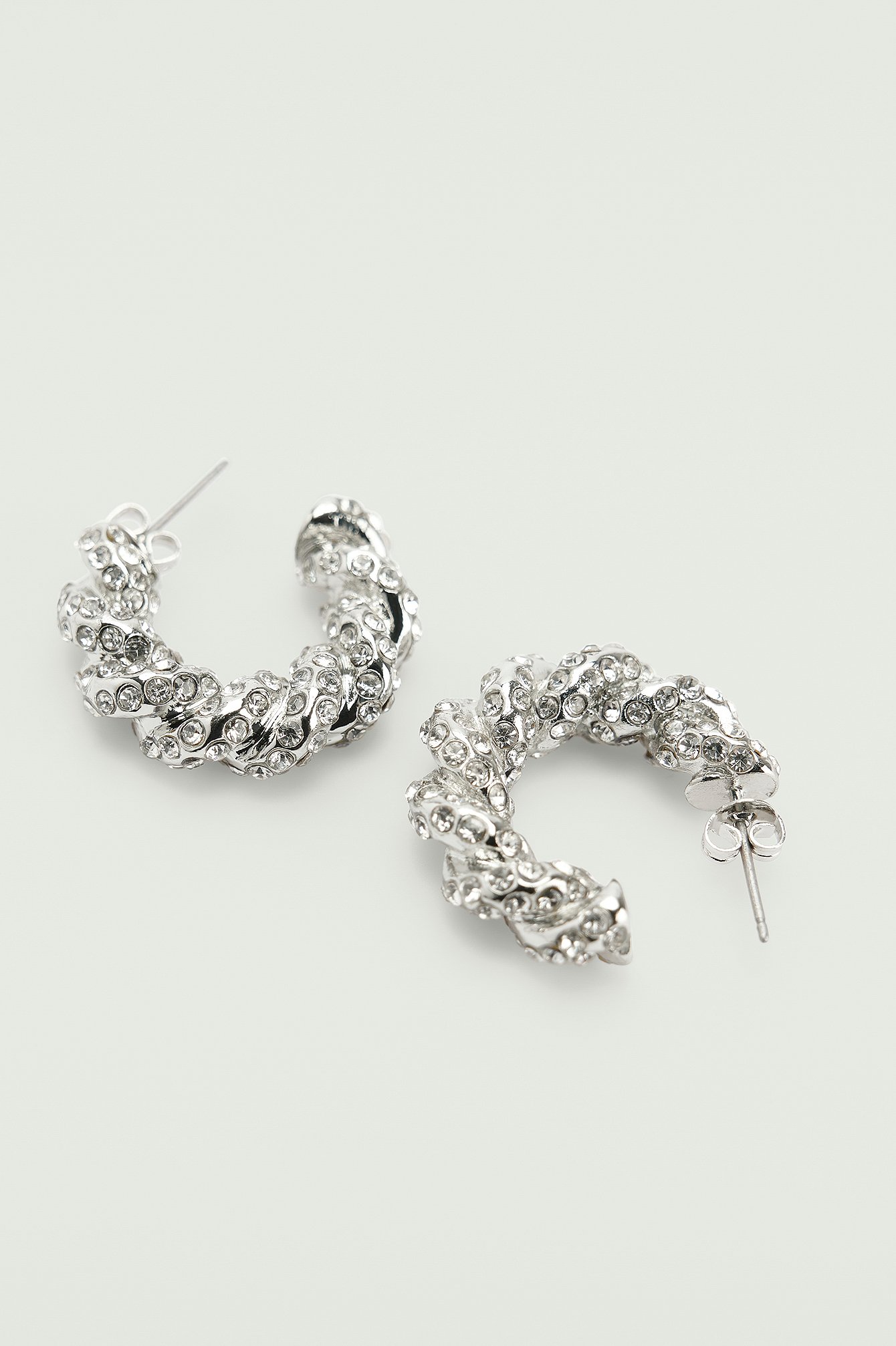 Silver Twisted Strass Chunky Hoops