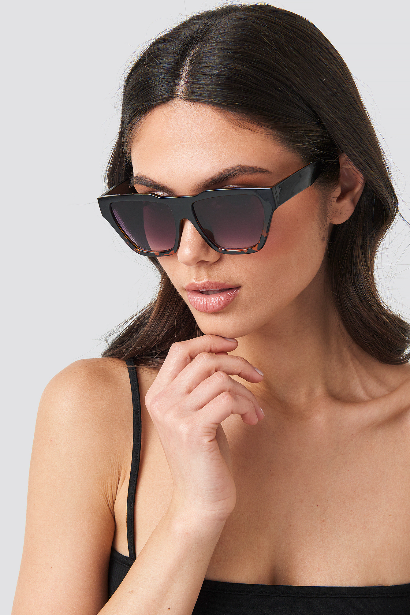 Two-Toned Shield Sunglasses Black/Brown