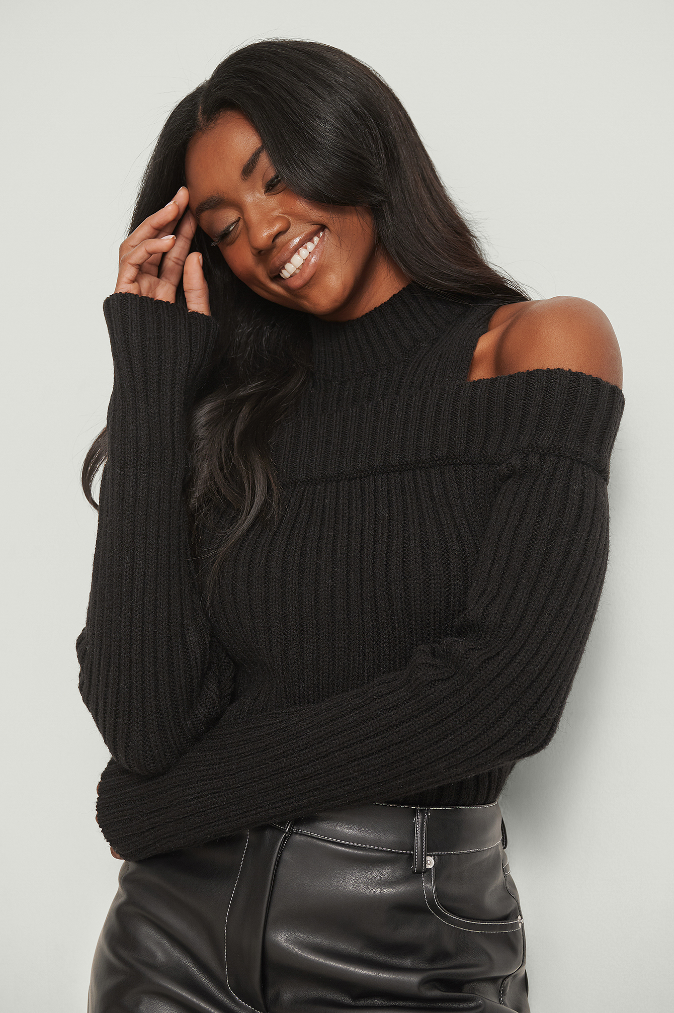 Black Two-in-one Rib Knitted Sweater