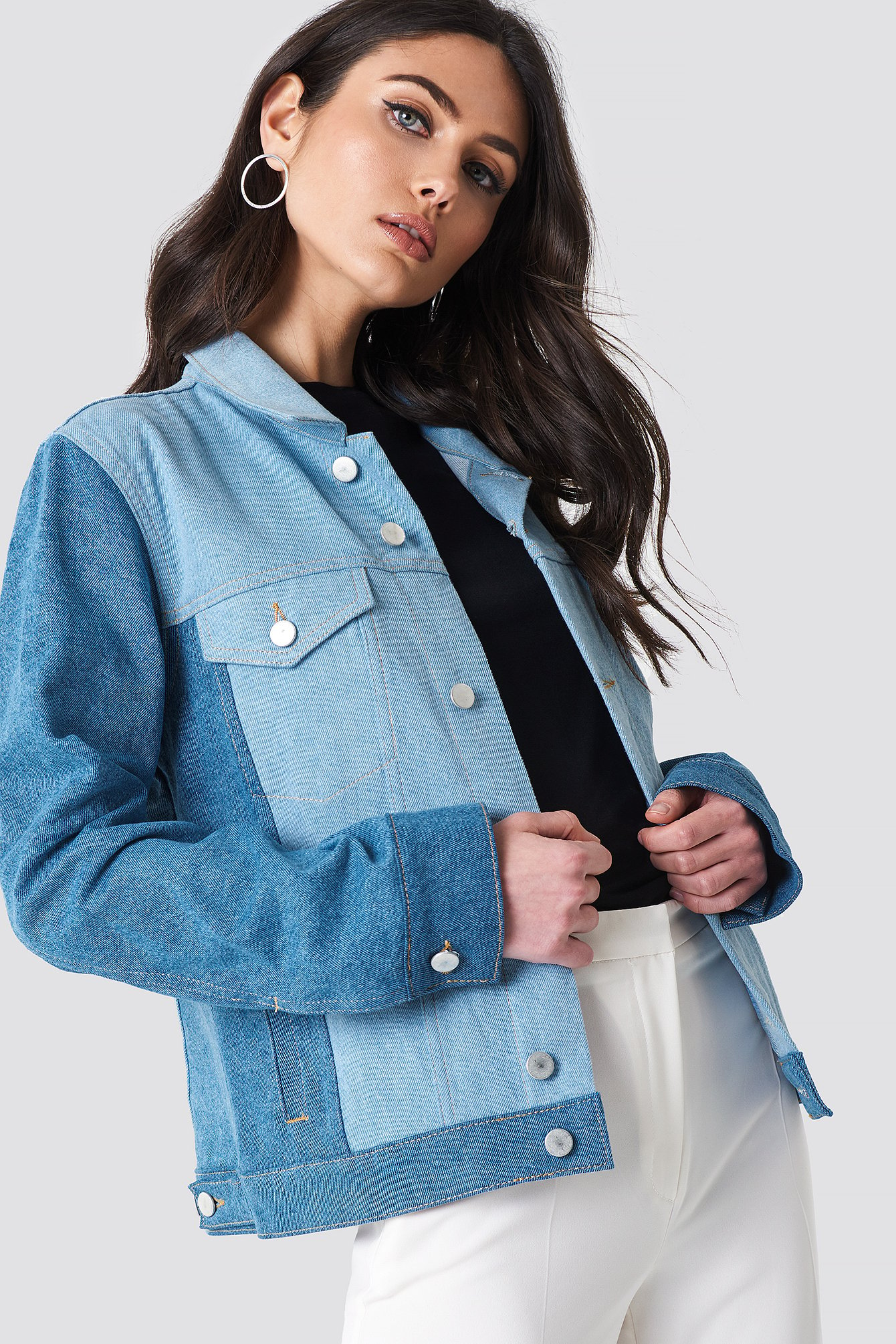 Na-kd Two Toned Denim Jacket Blue In Mid Blue
