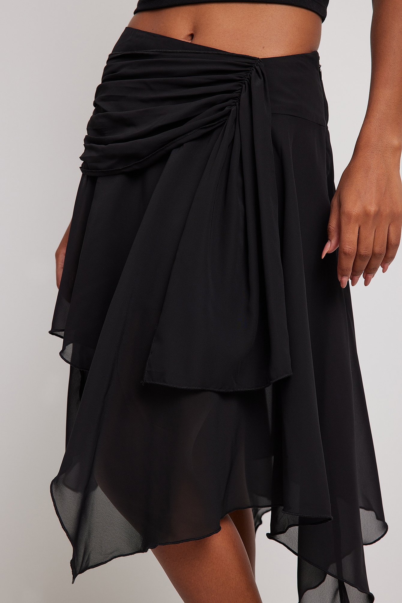 Black Uneven Chiffon Skirt