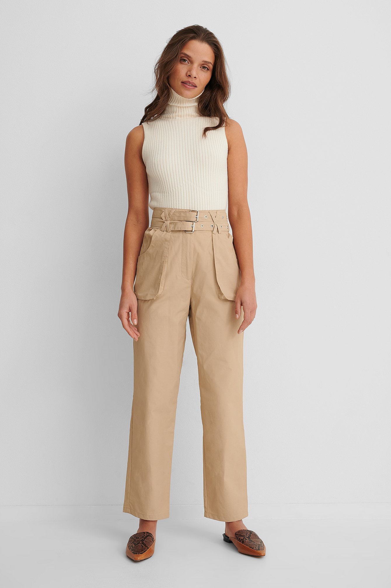 Utility Belted Pants Beige