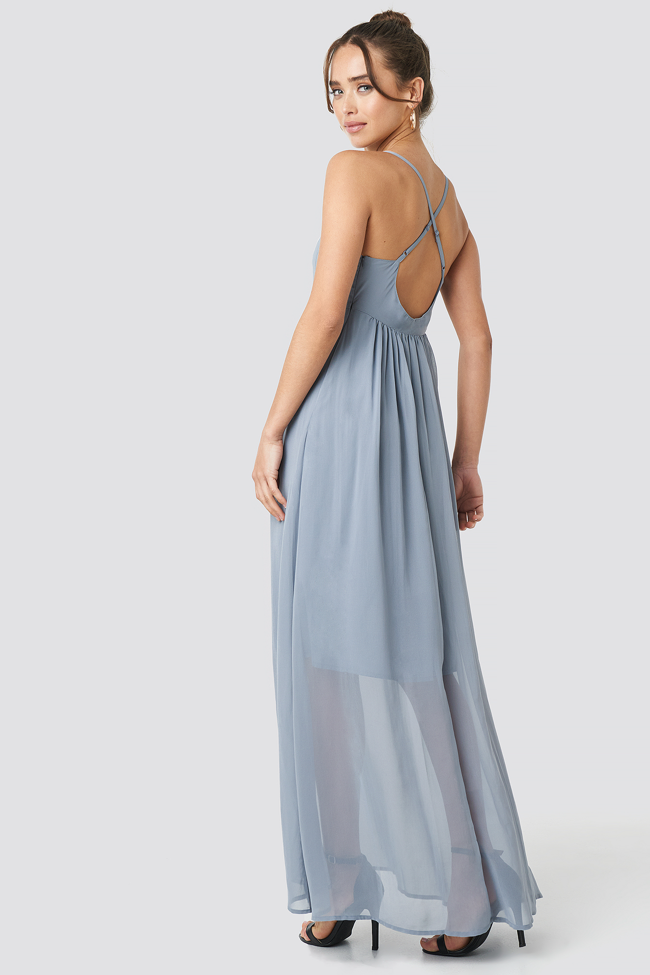 V-Neck Cross Back Maxi Dress Dusty Blue