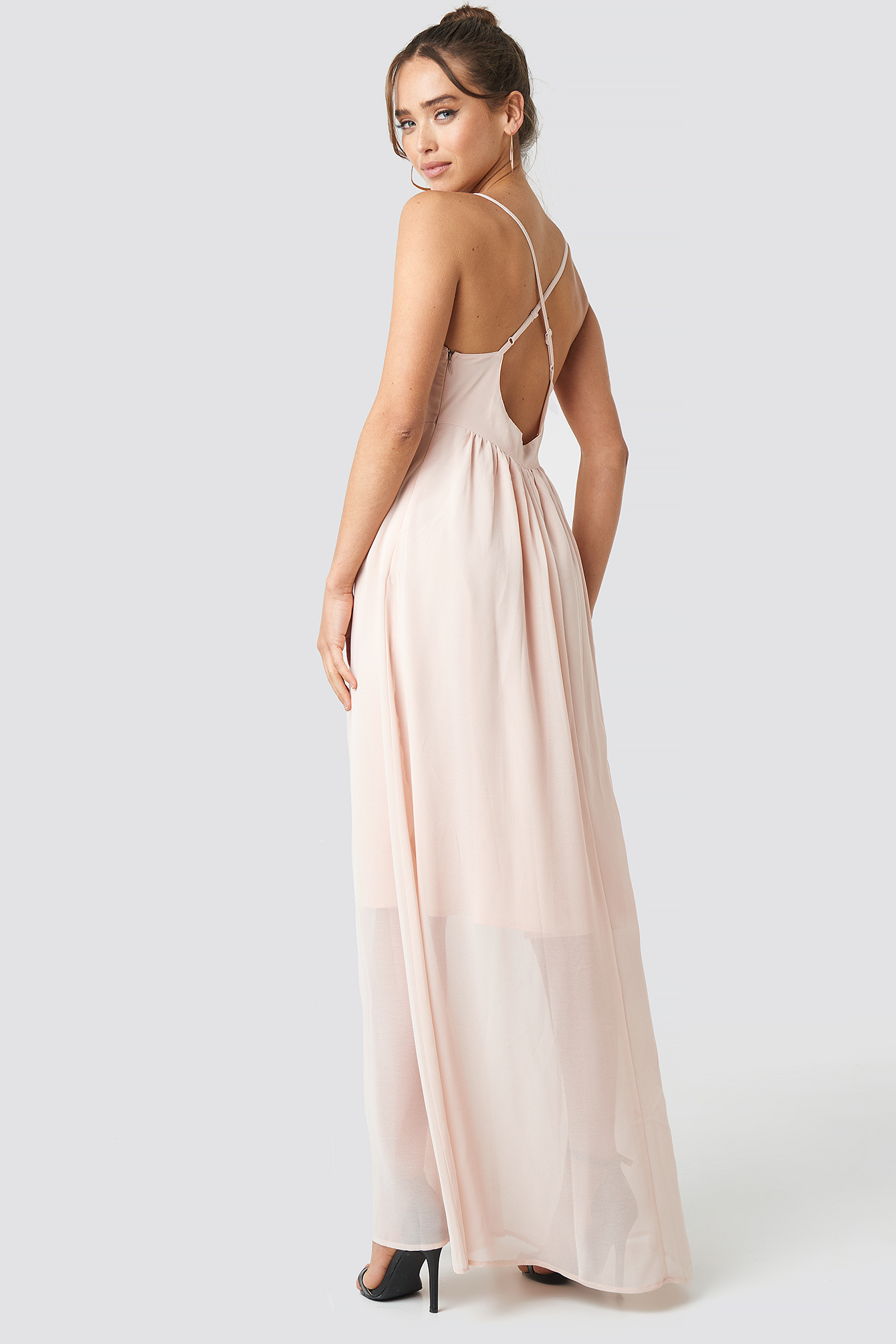 V-Neck Cross Back Maxi Dress Powder Pink