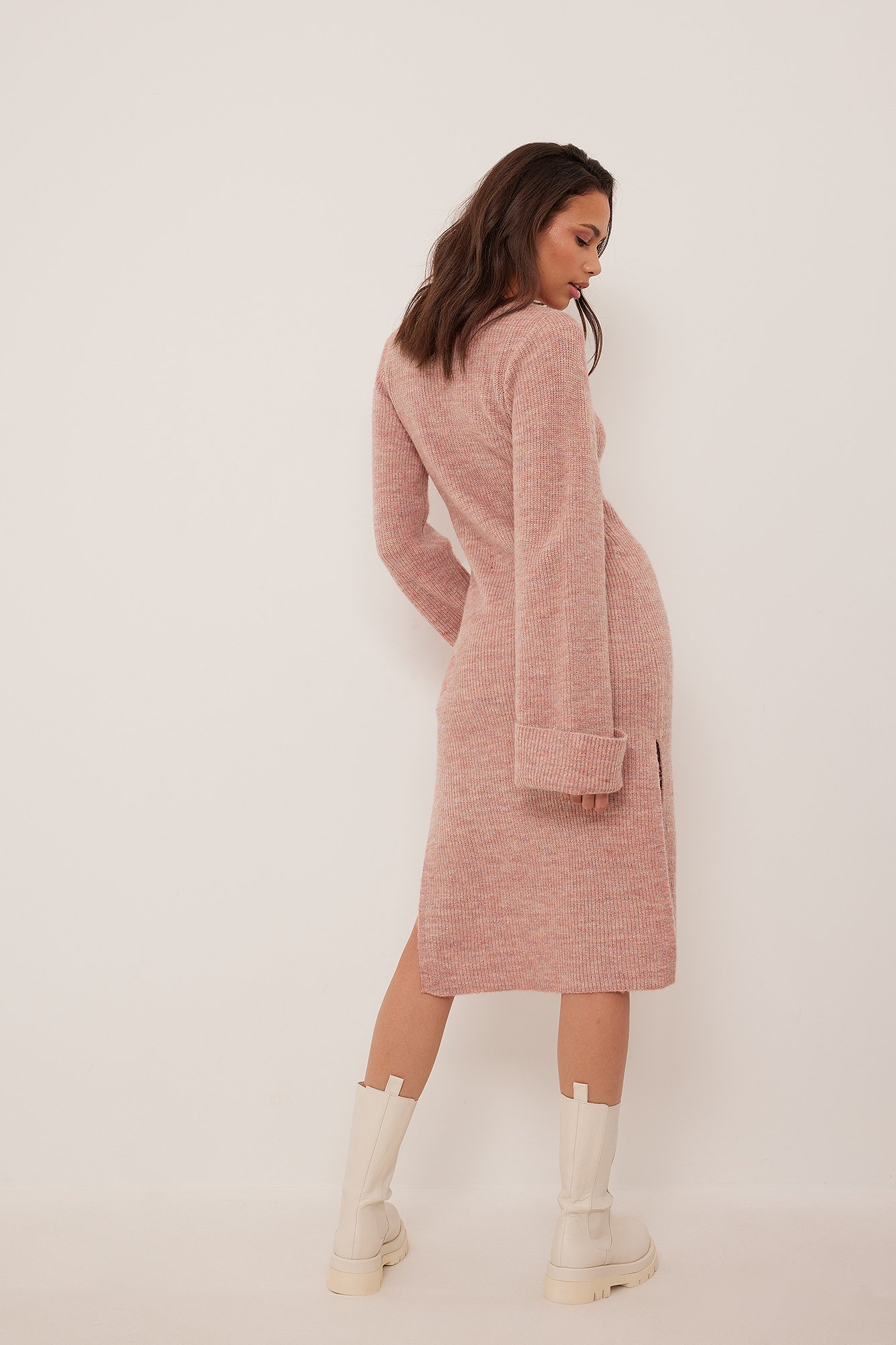 Curated Styles V-neck Knitted Midi Dress - Pink
