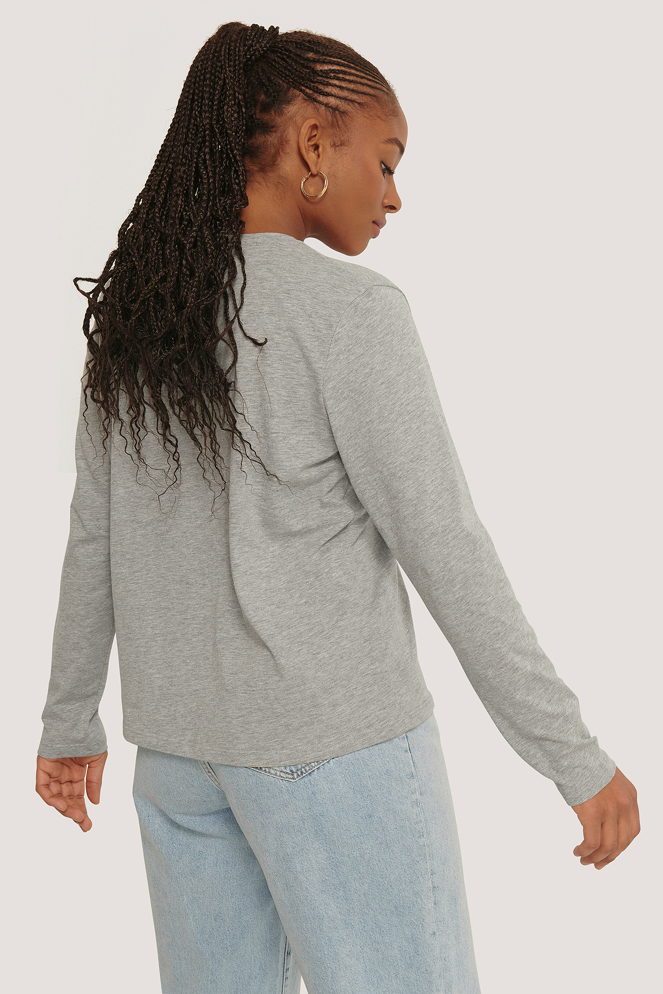V-neck Long Sleeve Top Grey | na-kd.com