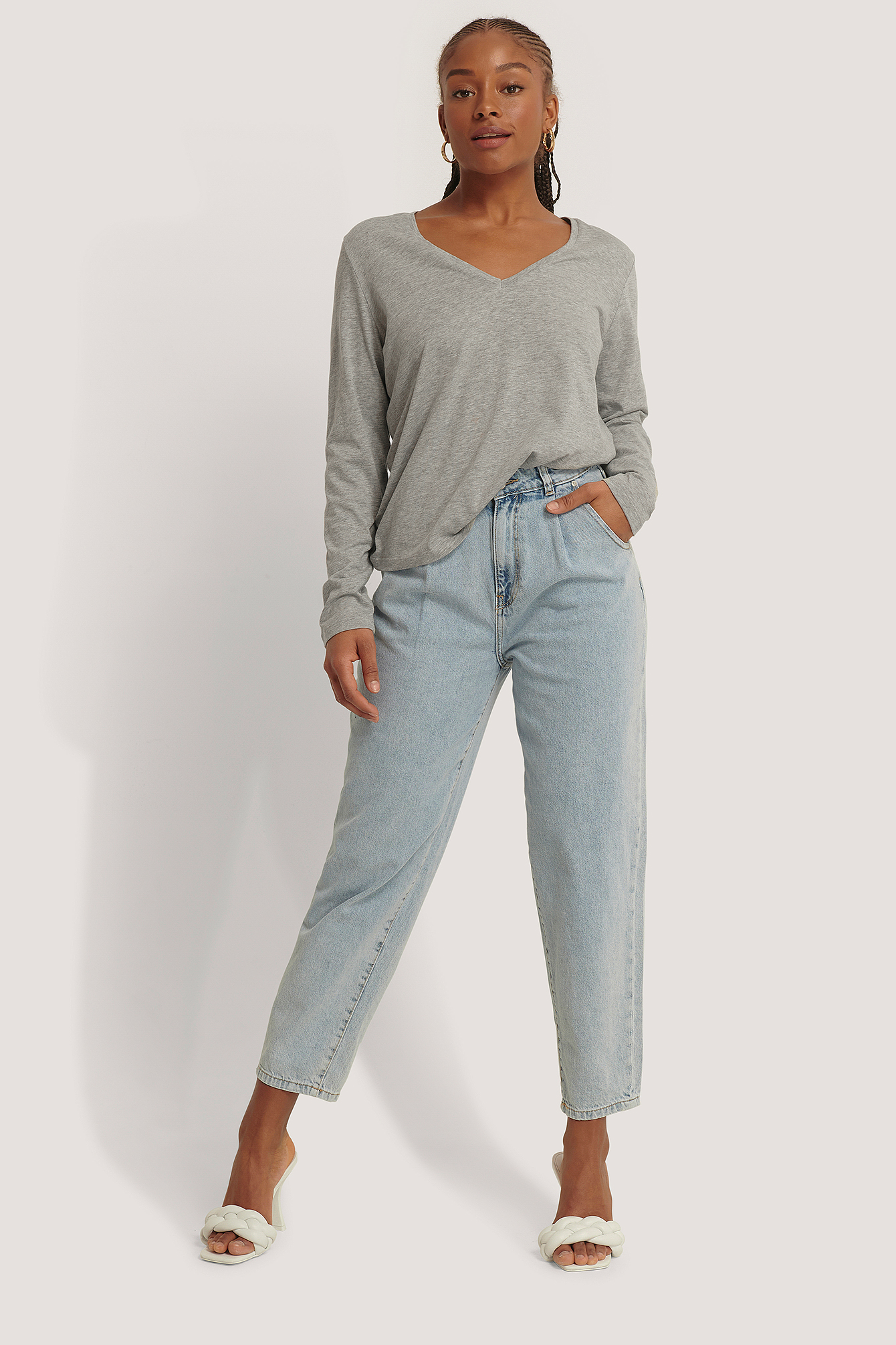 V-neck Long Sleeve Top Grey | na-kd.com