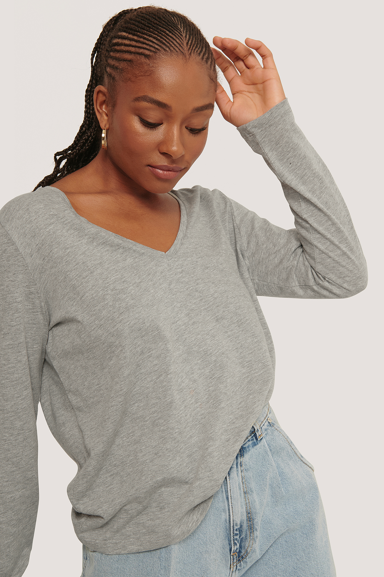 V-neck Long Sleeve Top Grey | na-kd.com