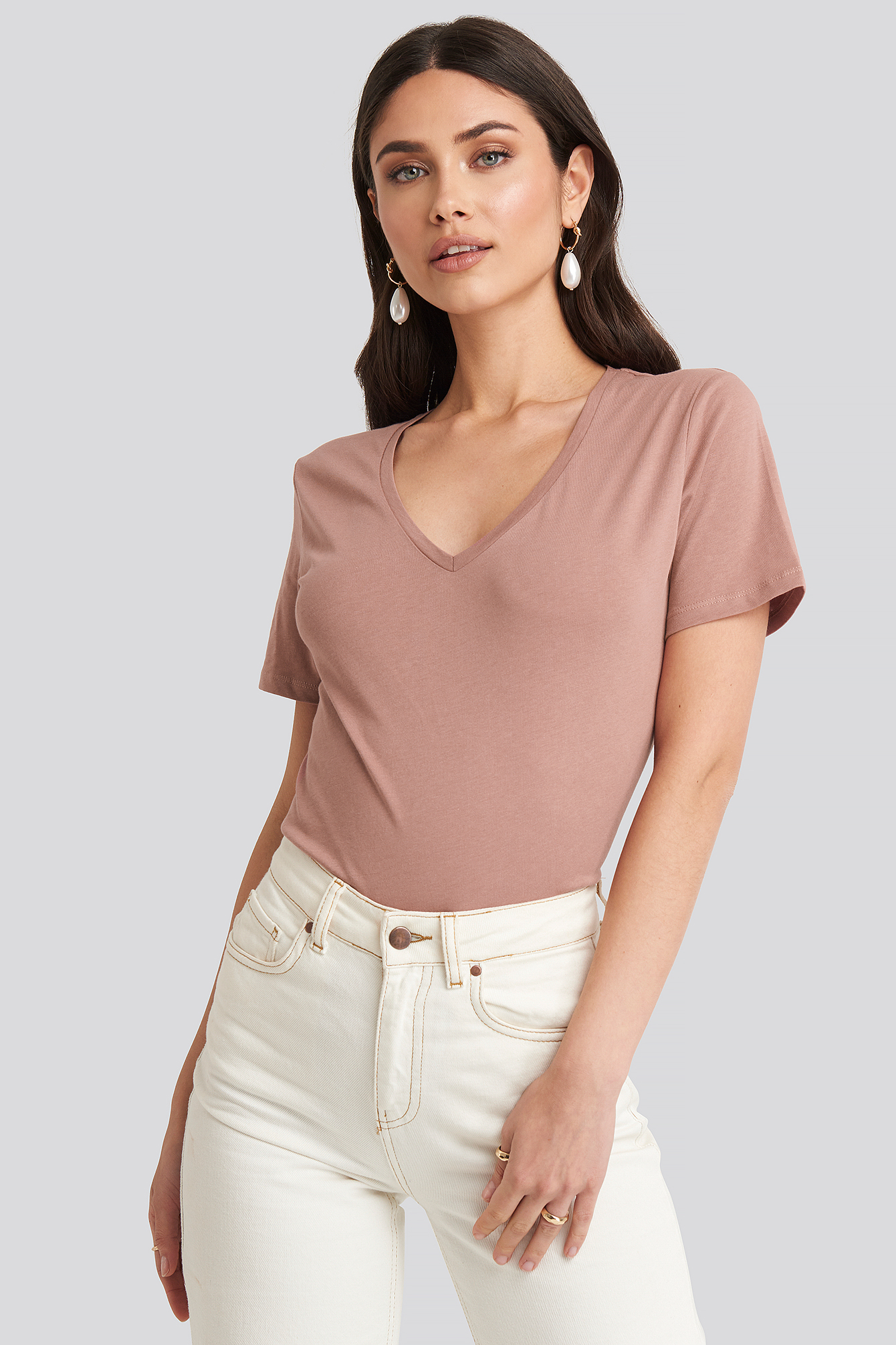 V-neck Tee Dusty Dark Pink