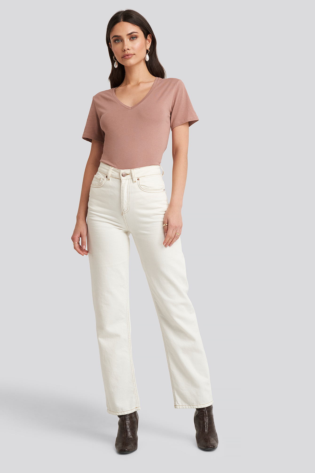 V-neck Tee Dusty Dark Pink